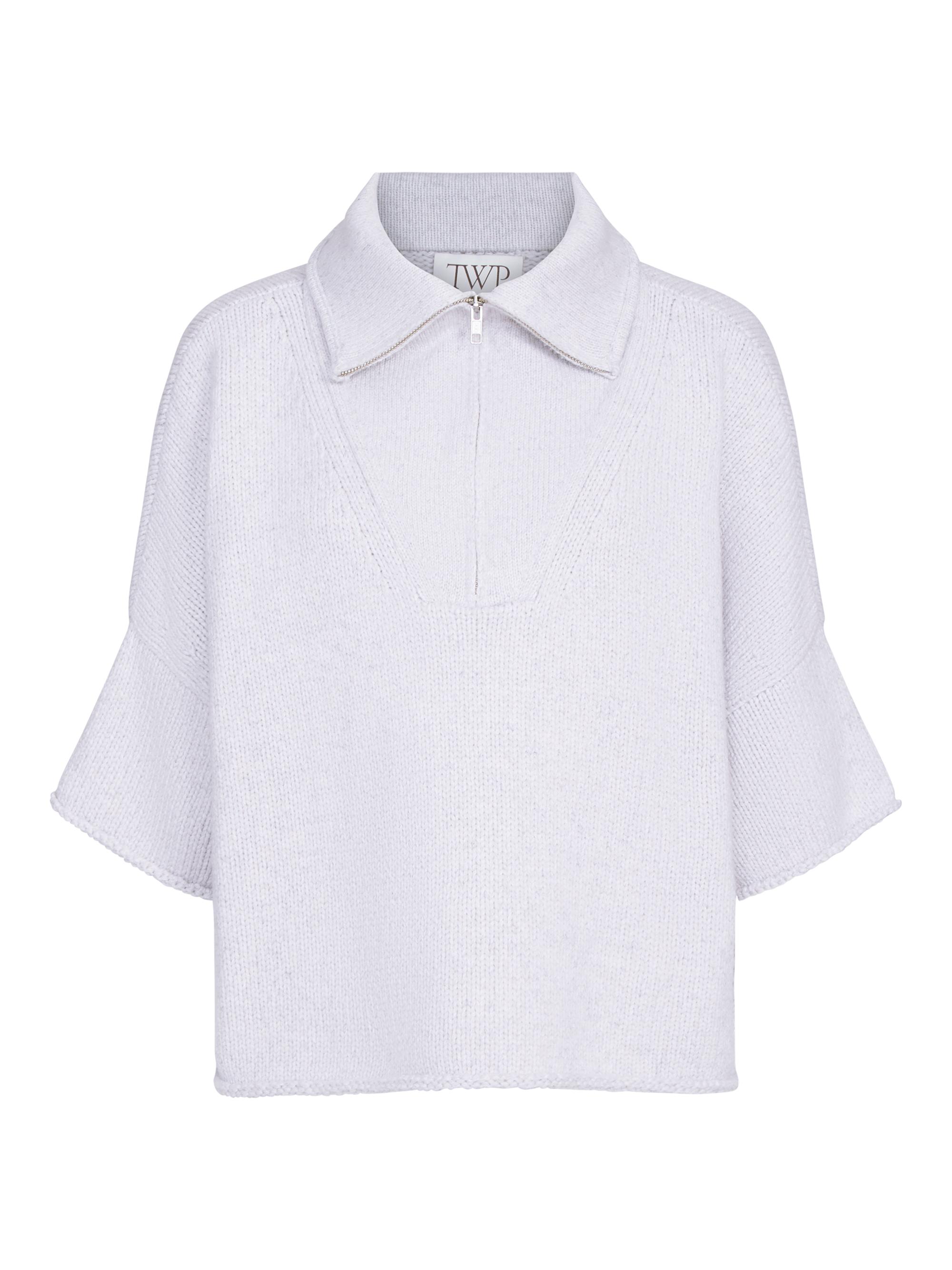 TWP Women's Paneled Cashmere Half-Zip T-Shirt - Light Heather Grey