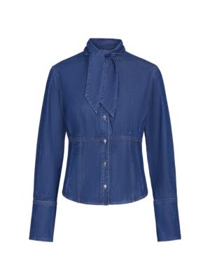 TWP Women's Fifis Tailored Tie-Neck Denim Shirt - Dark Stone