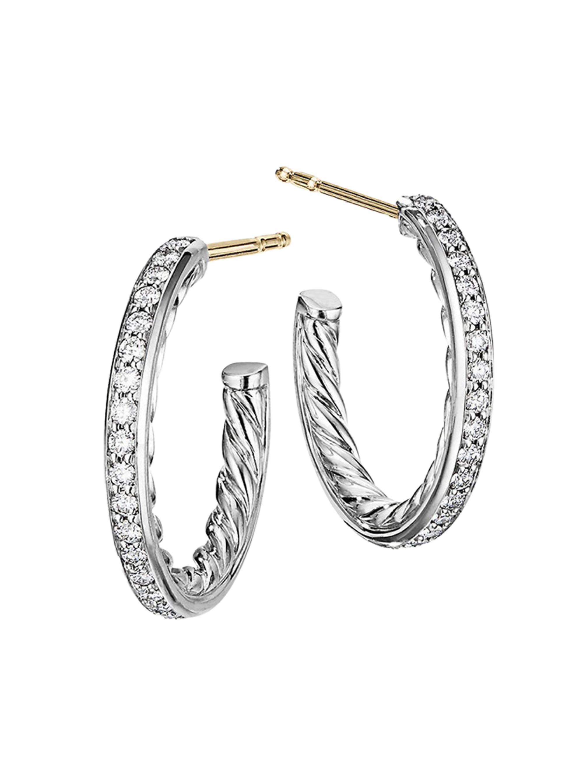 David Yurman Women's Pavé Hoop Earrings in Sterling Silver - Silver