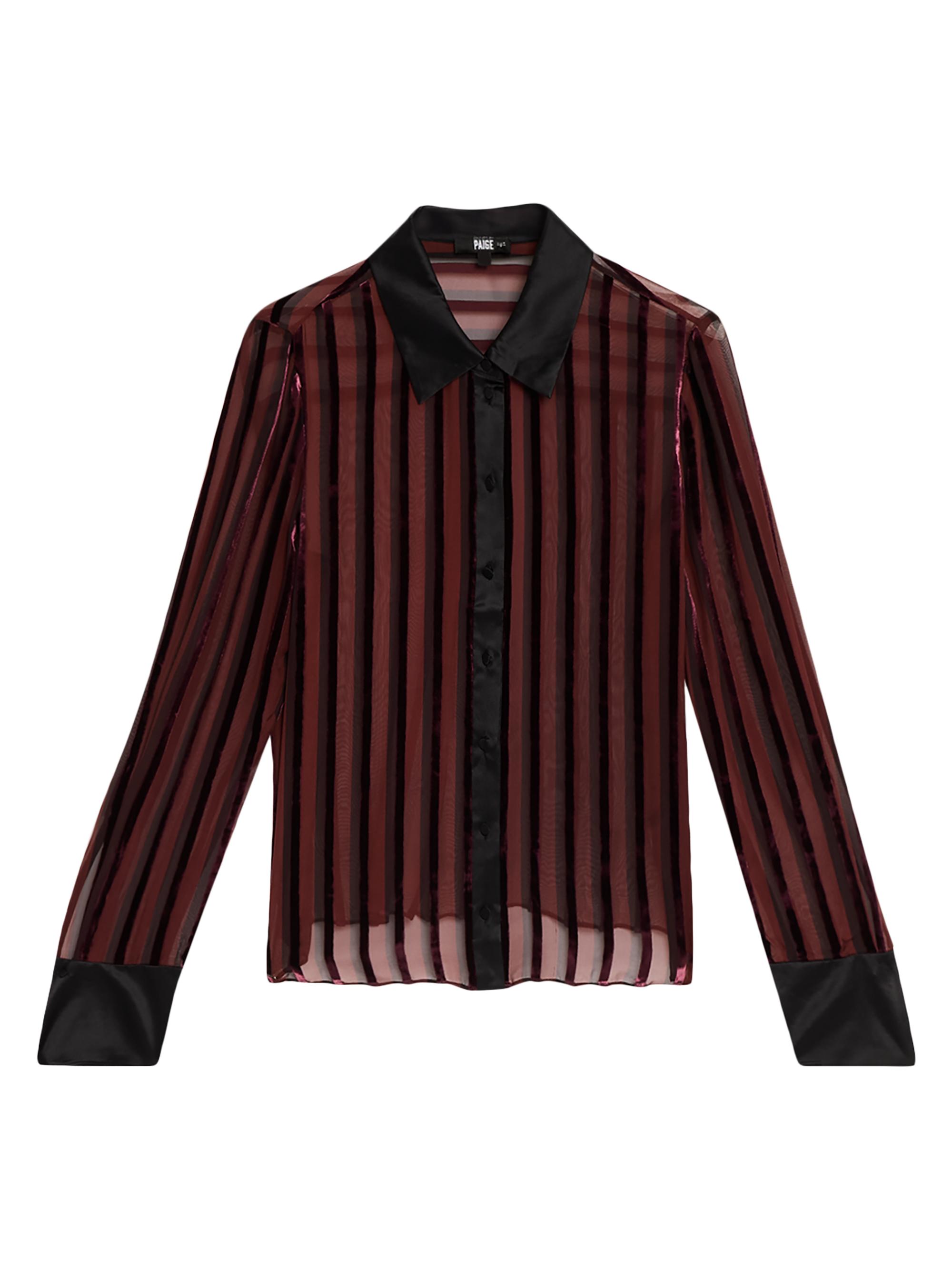 Paige Women's Mazzy Silk-Blend Striped Shirt - Aubergine Black