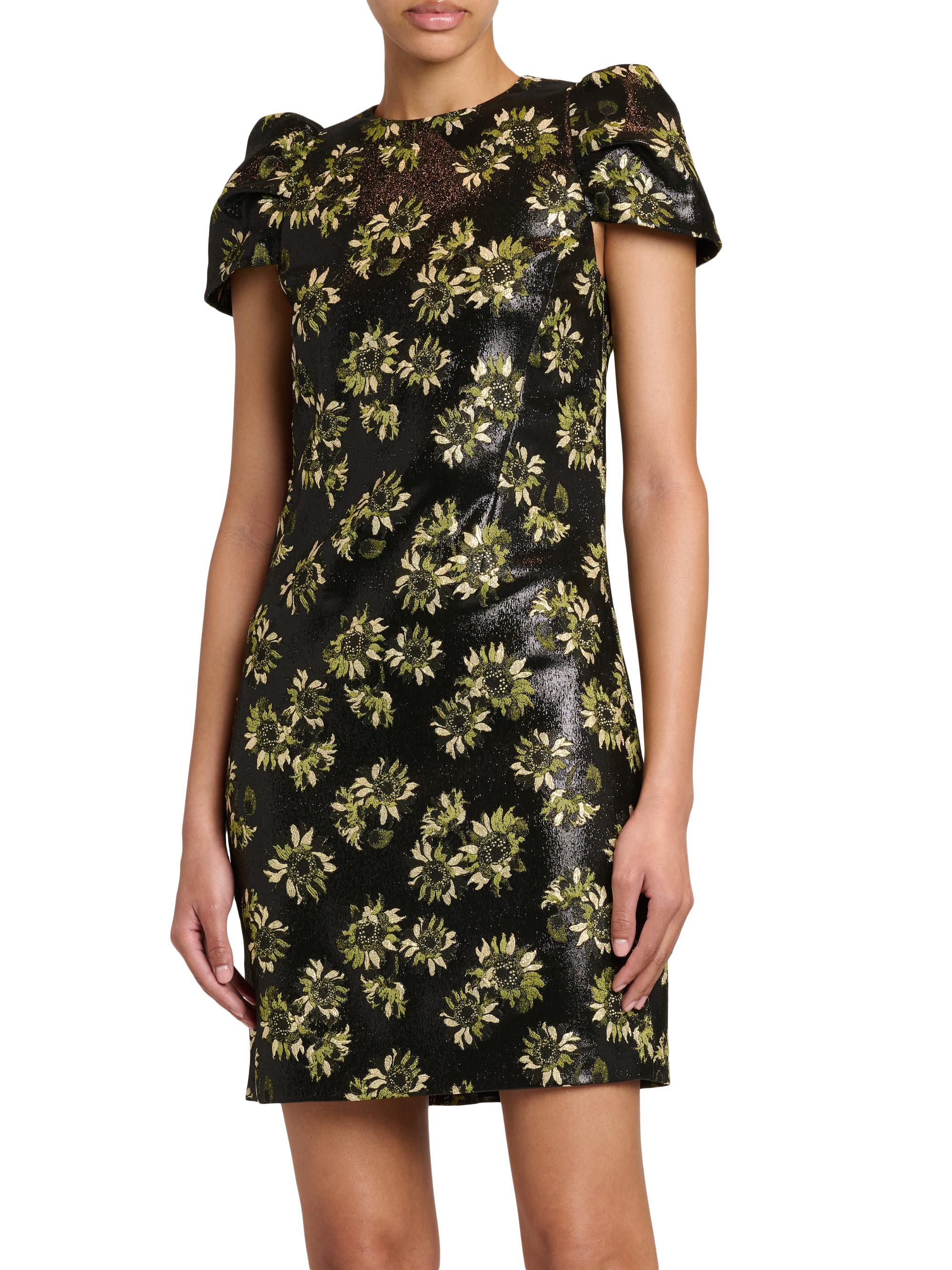 McQueen Lacquered Sunflower Jacquard Day Dress | Saks Fifth Avenue