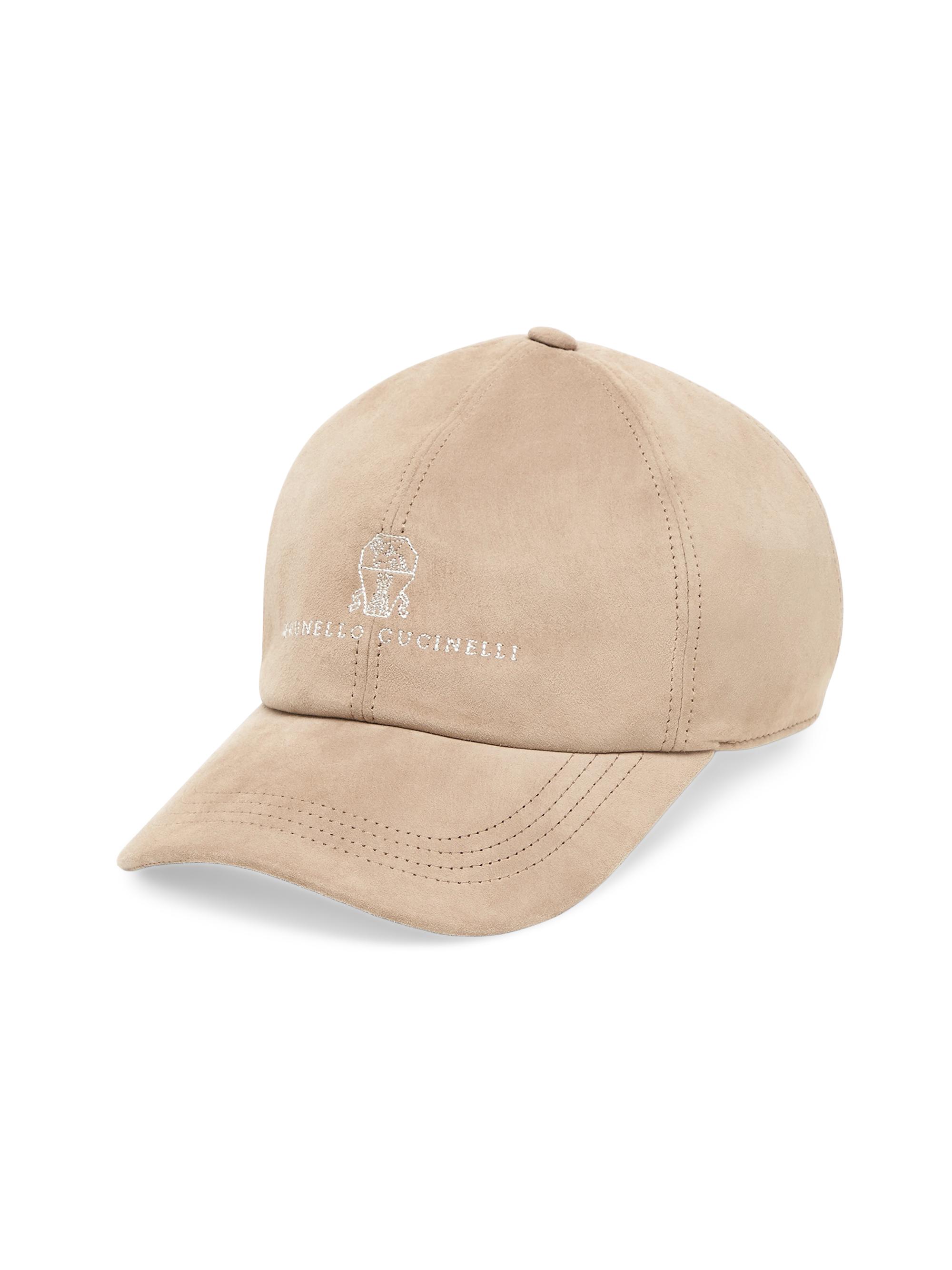 Brunello Cucinelli Men's Suede Baseball Cap with Embroidered Logo - Tobacco