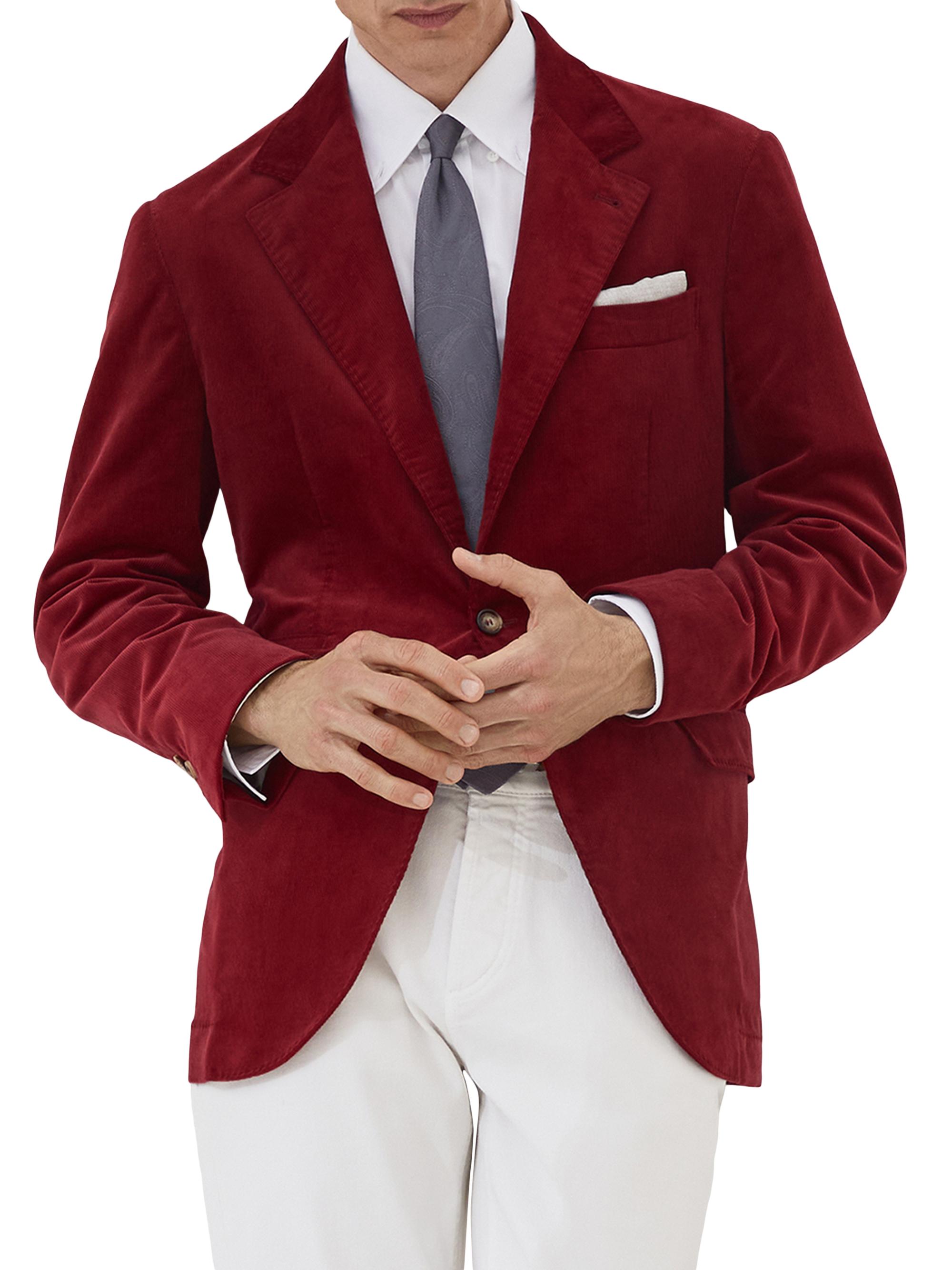 Brunello Cucinelli Men's Sea Island Cotton Narrow Wale Corduroy Deconstructed Blazer - Purple Red