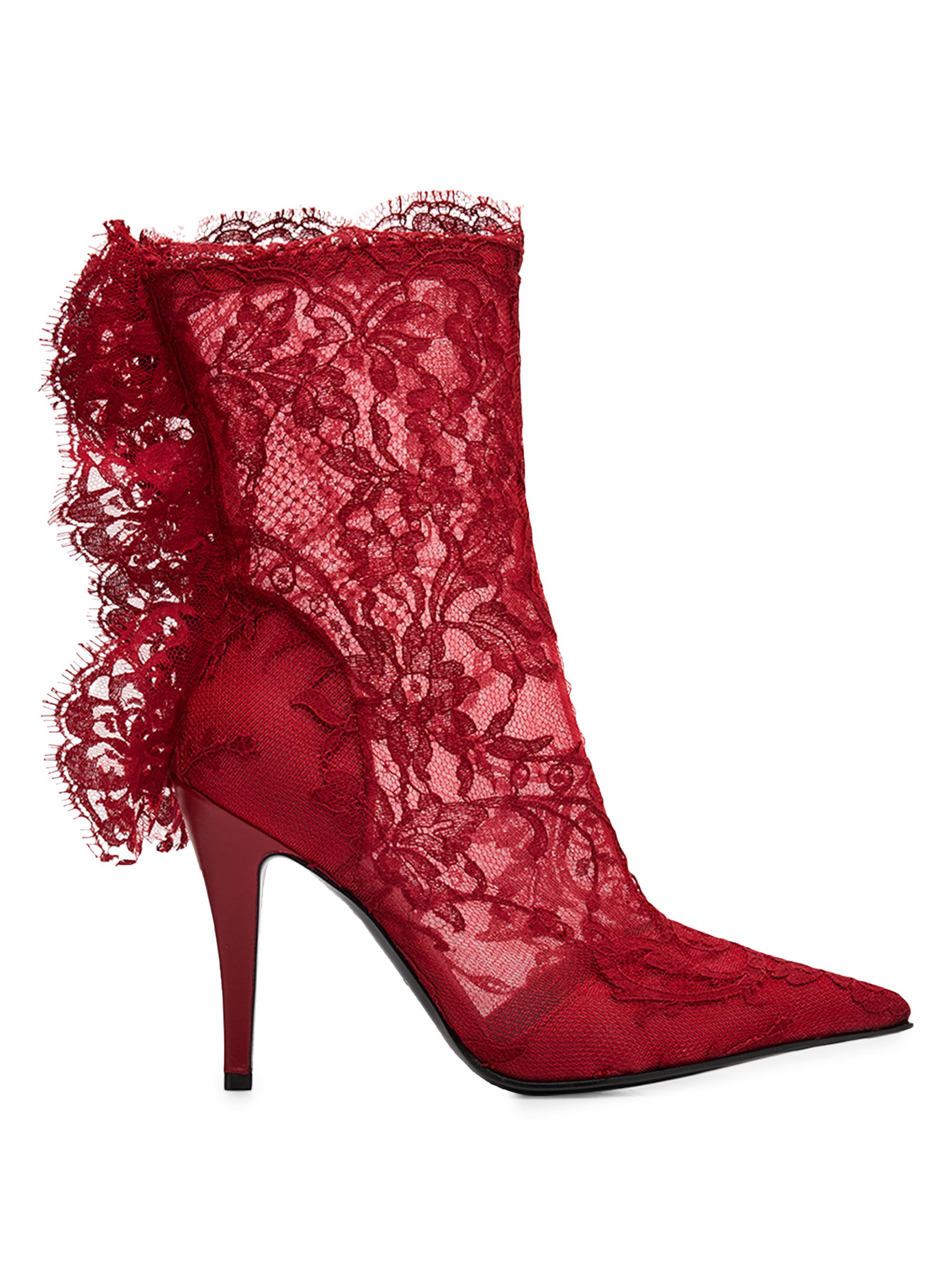 McQueen Women's 100MM Lace Mid-Calf Boots - Red Black