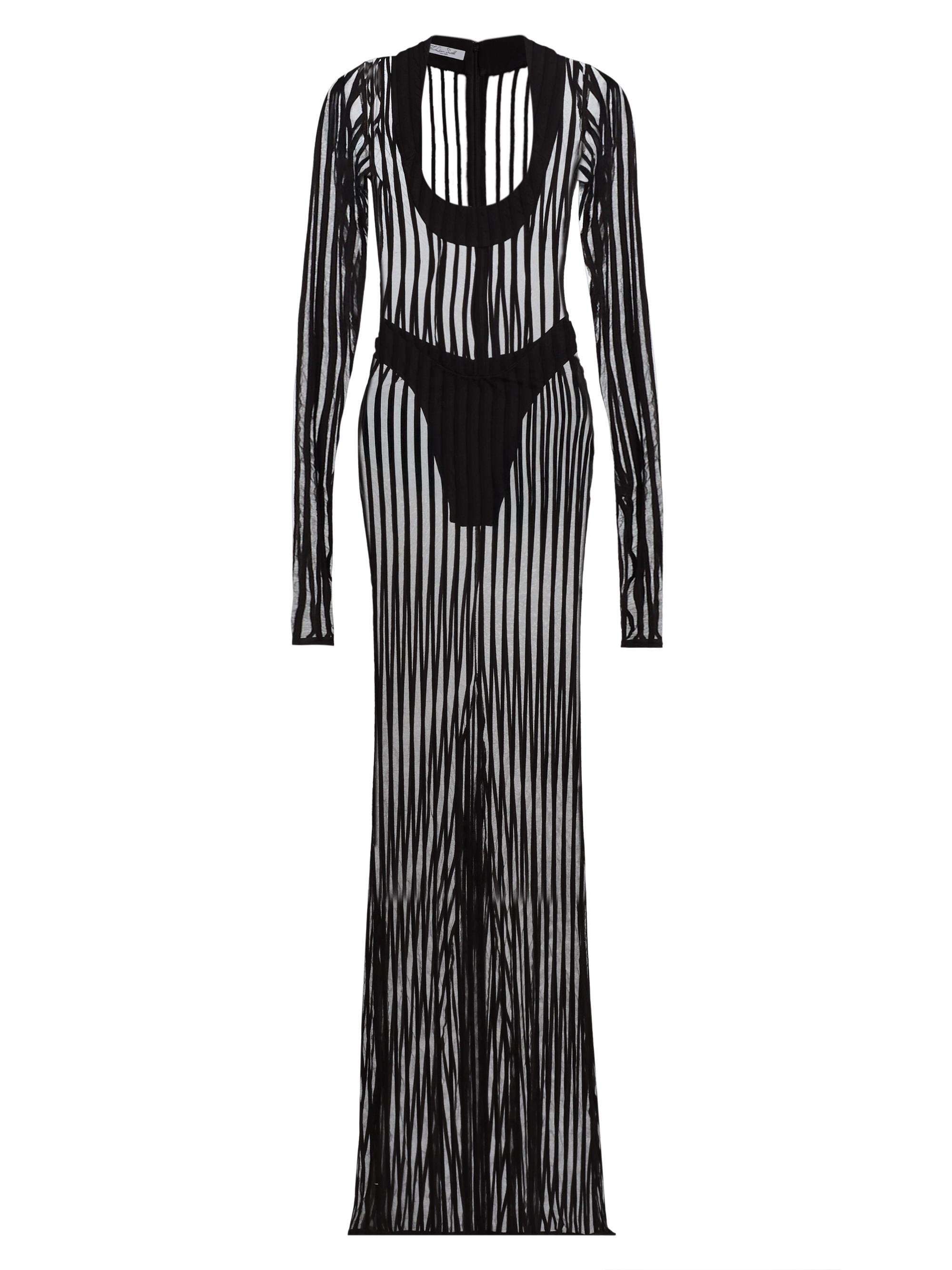 LaQuan Smith Women's Sheer Striped Scoop Neck Gown - Black