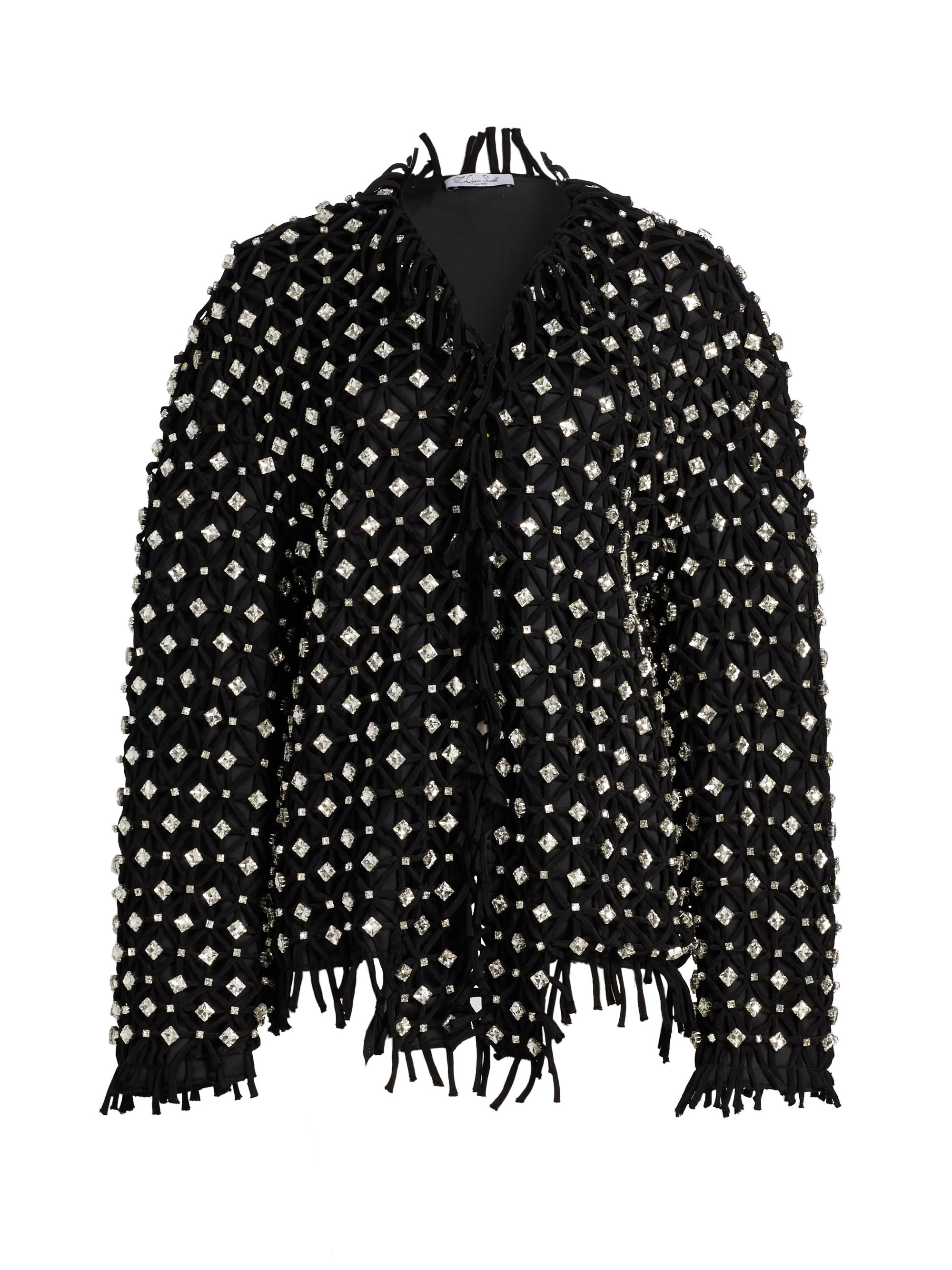 LaQuan Smith Women's Embellished Lattice Oversized Bomber Jacket - Black