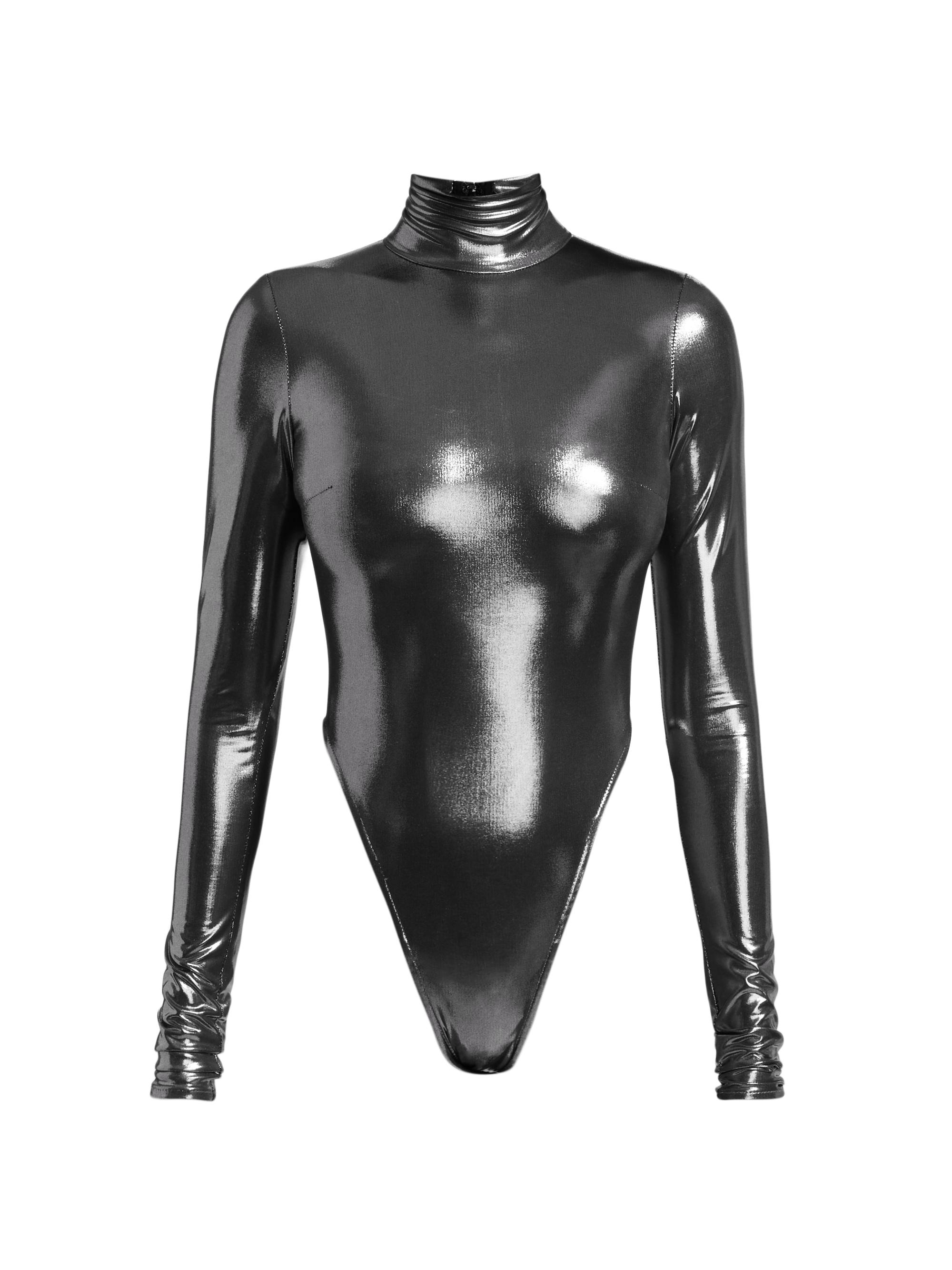 LaQuan Smith Women's Metallic Long-Sleeve Turtleneck Bodysuit - Silver