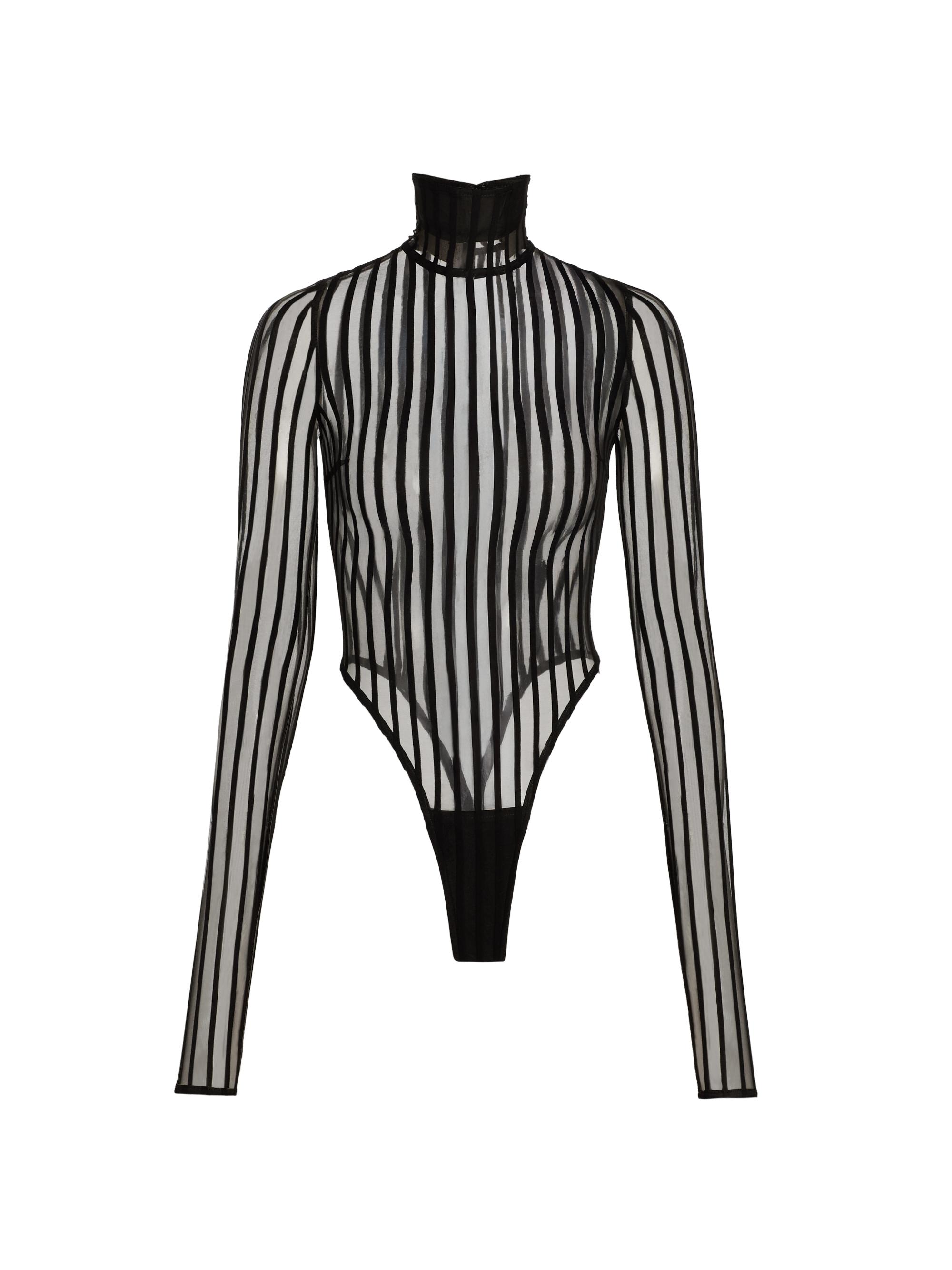 LaQuan Smith Women's Striped Sheer Turtleneck Bodysuit - Black