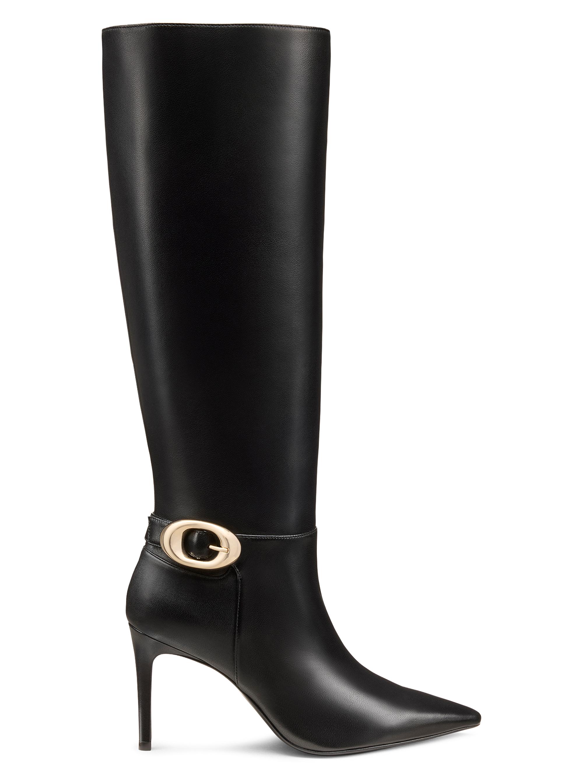 Stuart Weitzman Women's Stuart Power 85MM Buckle-Detail Leather Boots - Black