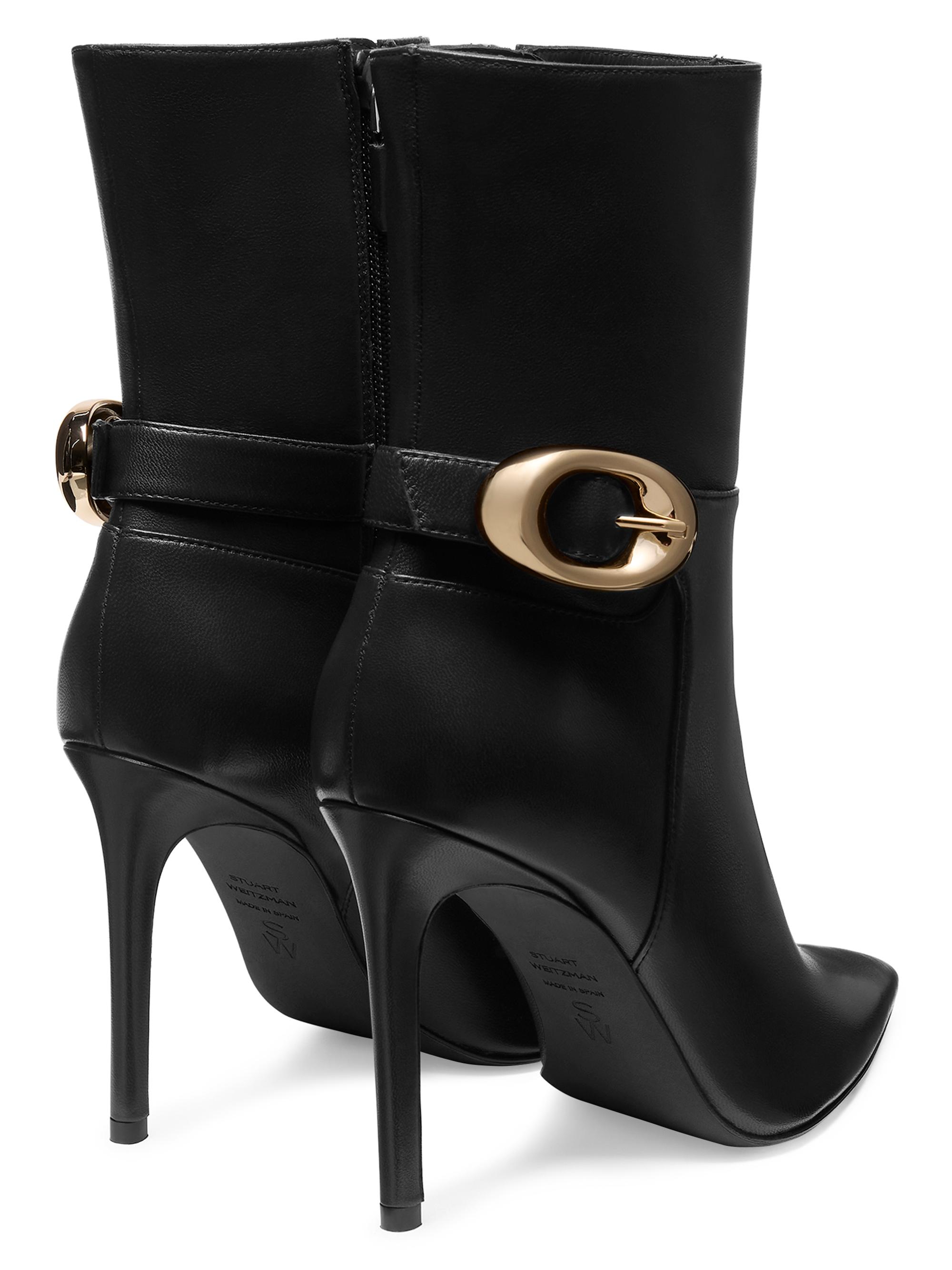 Stuart Weitzman Stuart Power 100MM Buckle-Detail Leather Booties