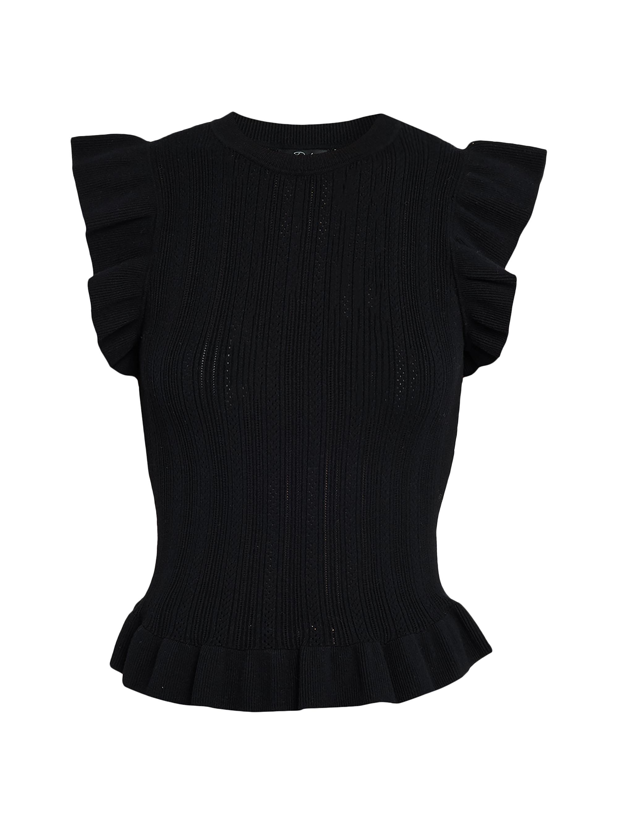 Rails Women's Marci Flutter-Sleeve Knit Peplum Top - Black