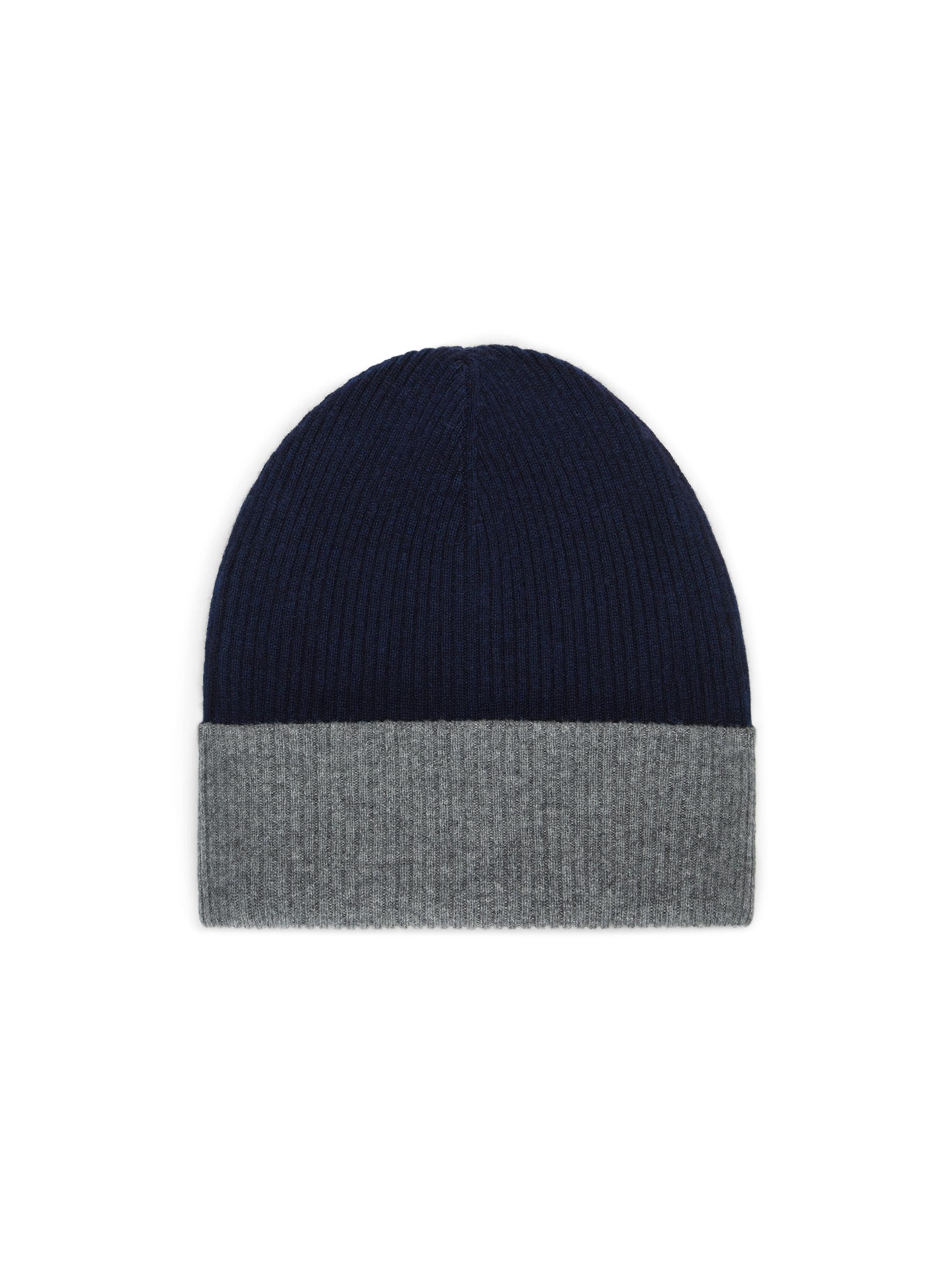 Brunello Cucinelli Men's Cashmere Double Knit Ribbed Beanie - Navy Blue