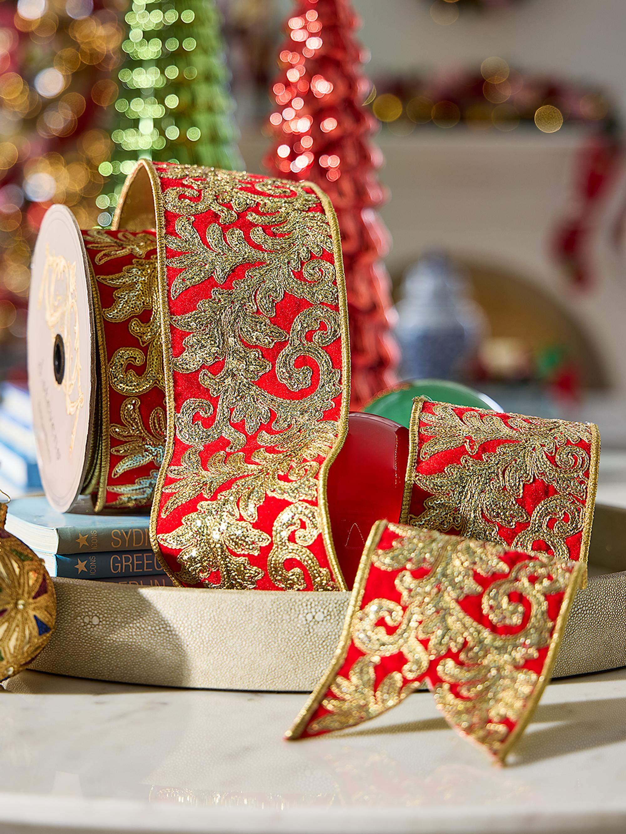 D. Stevens Velvet Sequined Acanthus-Trim Ribbon