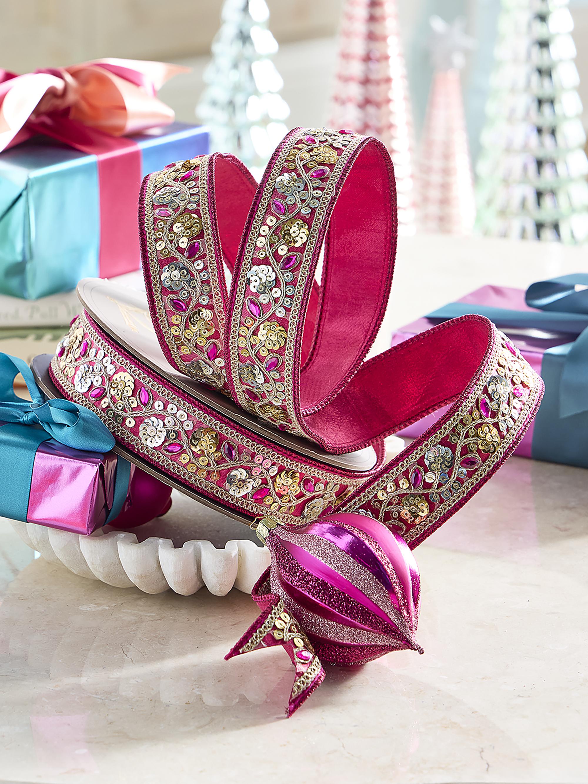 D. Stevens Metallic Sequined Floral Ribbon