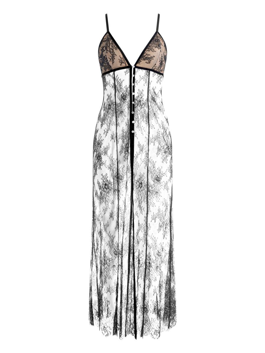 Alice+Oliviaフロントスリット＆ベルトマキシドレス Alice + Olivia Melodie Embellished Lace Maxi Top | Saks