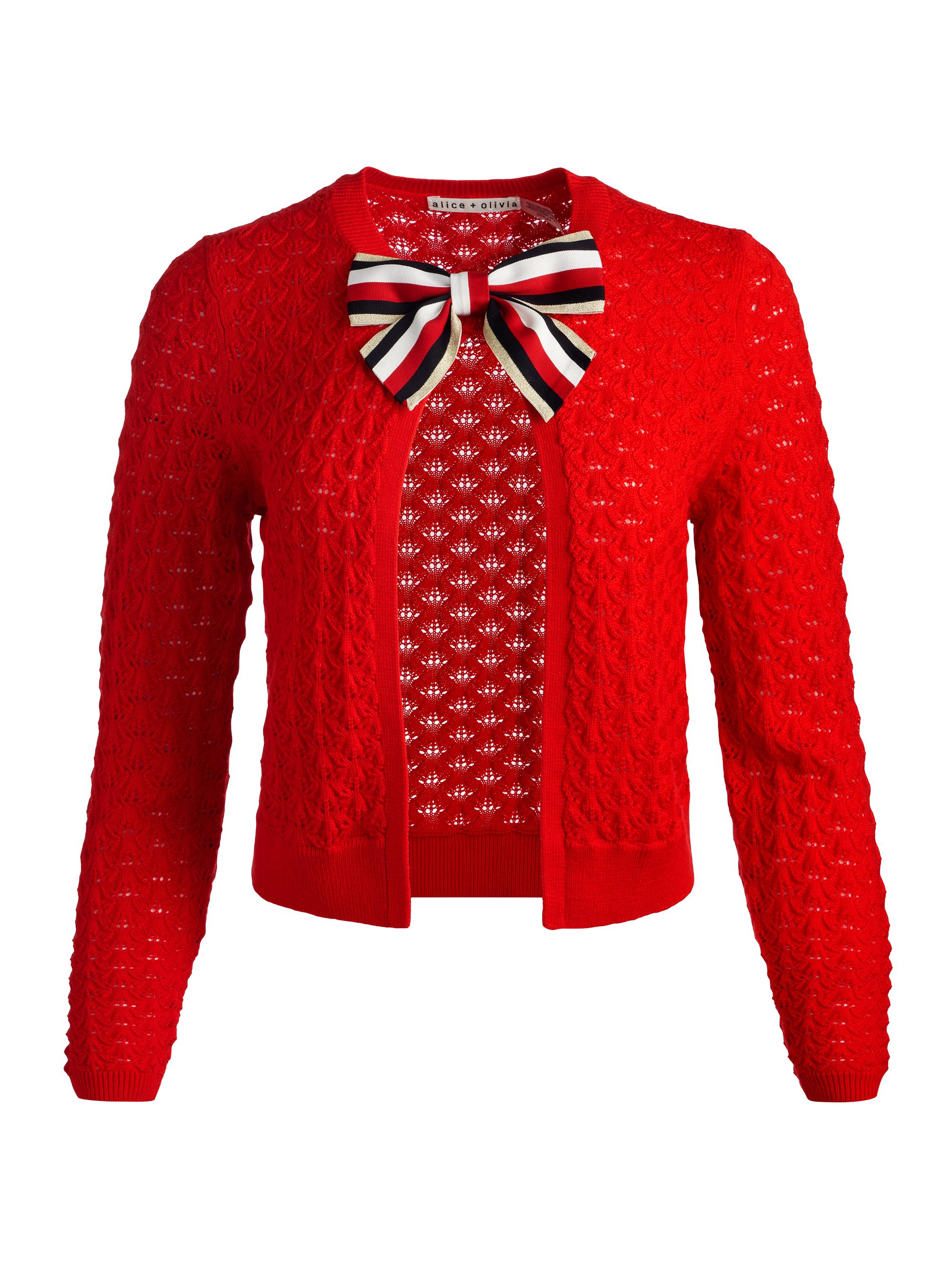 Alice + Olivia Women's Dollie Bow-Accented Open-Front Cardigan - Perfect Ruby