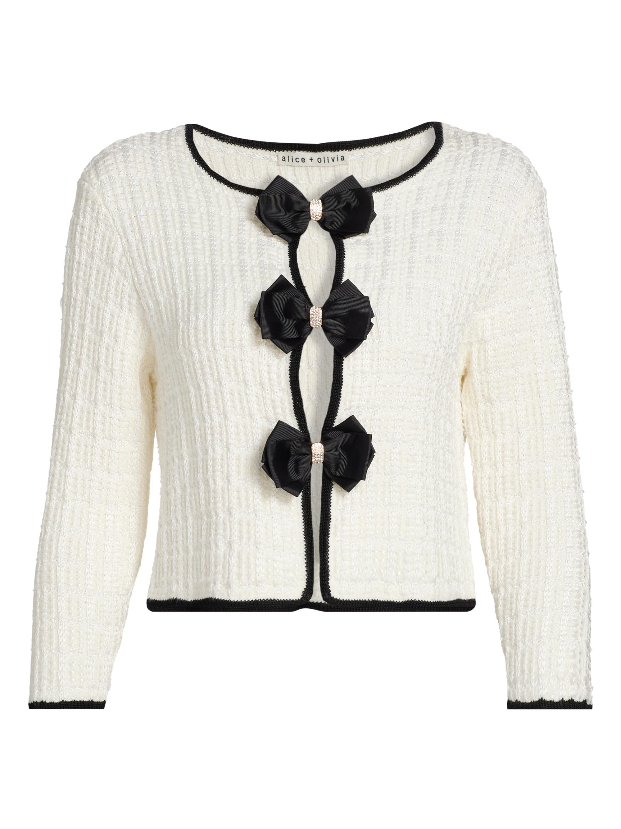 Alice + Olivia Women's Akira Embellished Bow Cardigan - Soft White Black