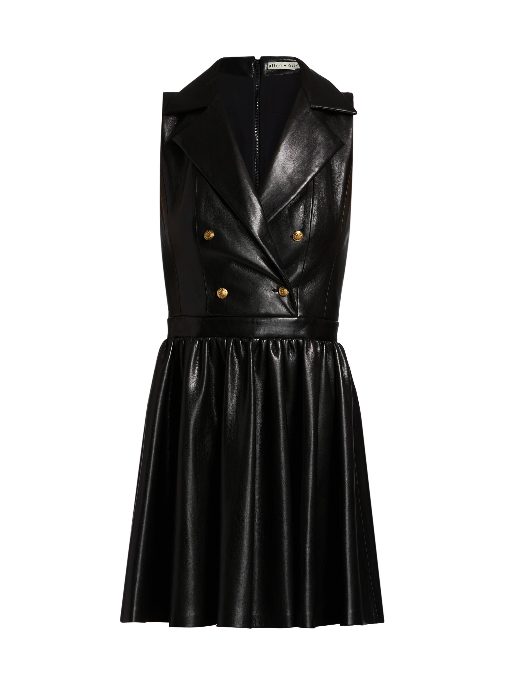 Alice + Olivia Ellis Zip-Front Vegan Leather Minidress | Saks