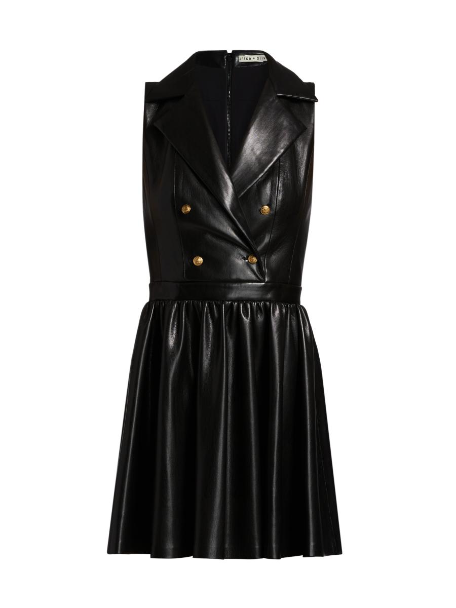 Alice And Olivia Women's Emmy Faux-leather Surplice Minidress In Black