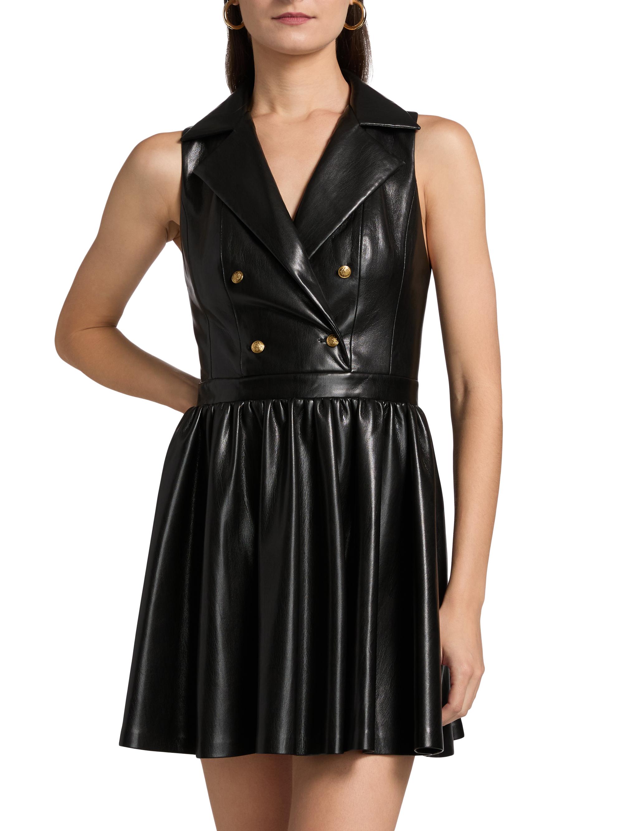 定価5万円新品alice+oliviaボートネックフェイクレザーワンピースドレス ALICE + OLIVIA Emmy Faux-Leather Surplice Minidress | Saks Fifth