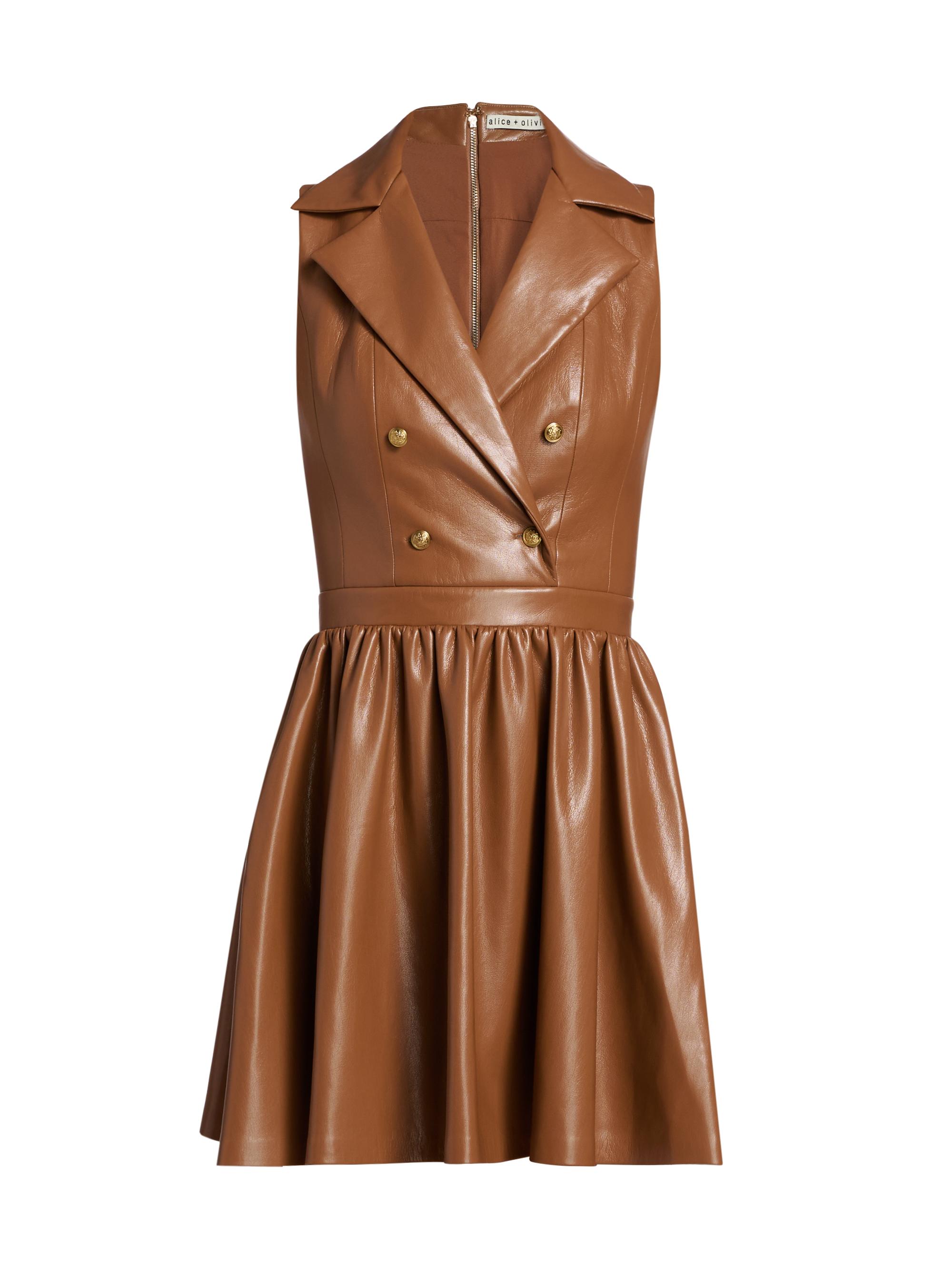 ALICE + OLIVIA Women's Emmy Faux-Leather Surplice Minidress - Camel