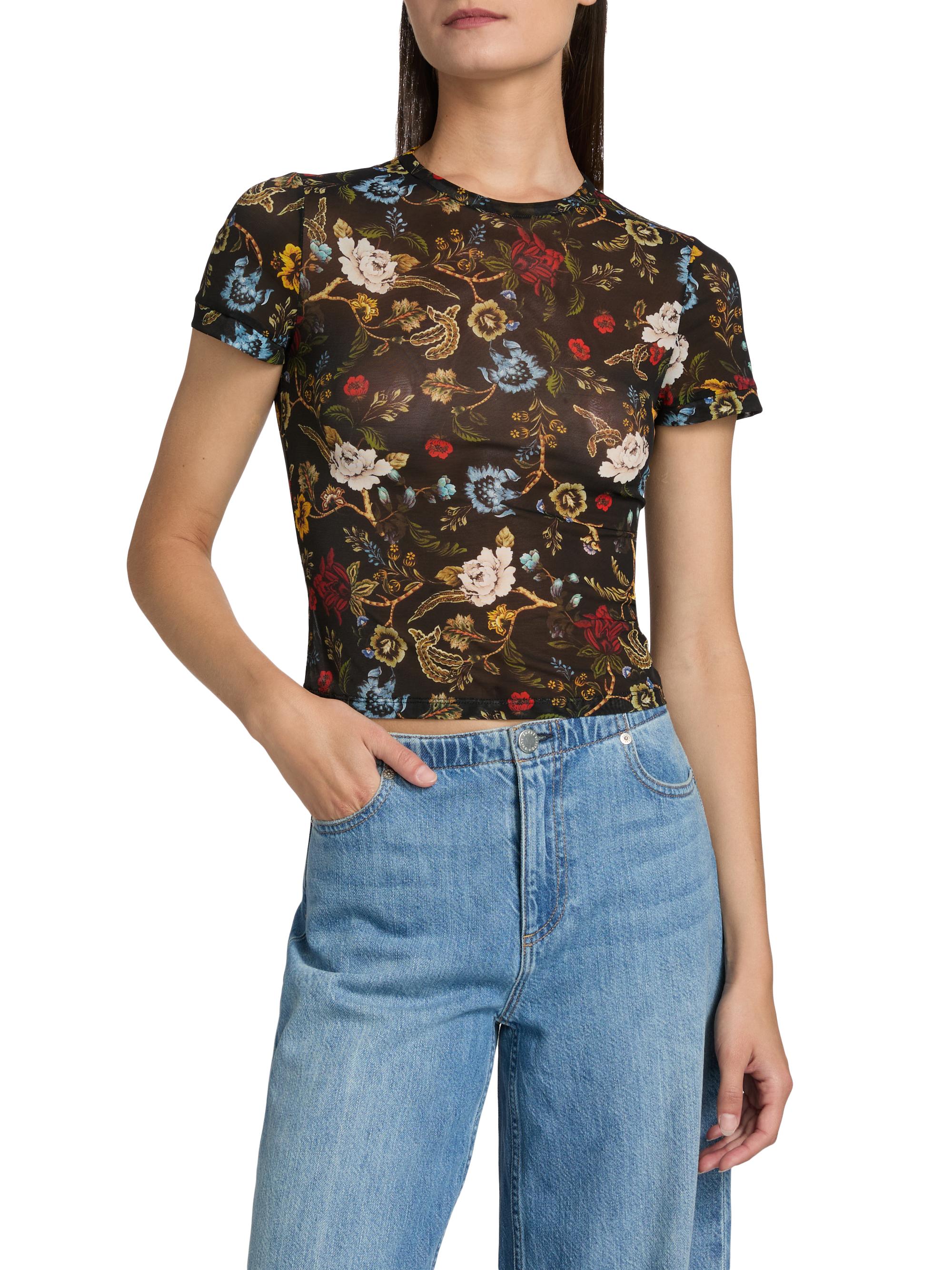 ALICE + OLIVIA Tess Printed Mesh Crewneck T-Shirt | Saks Fifth Avenue