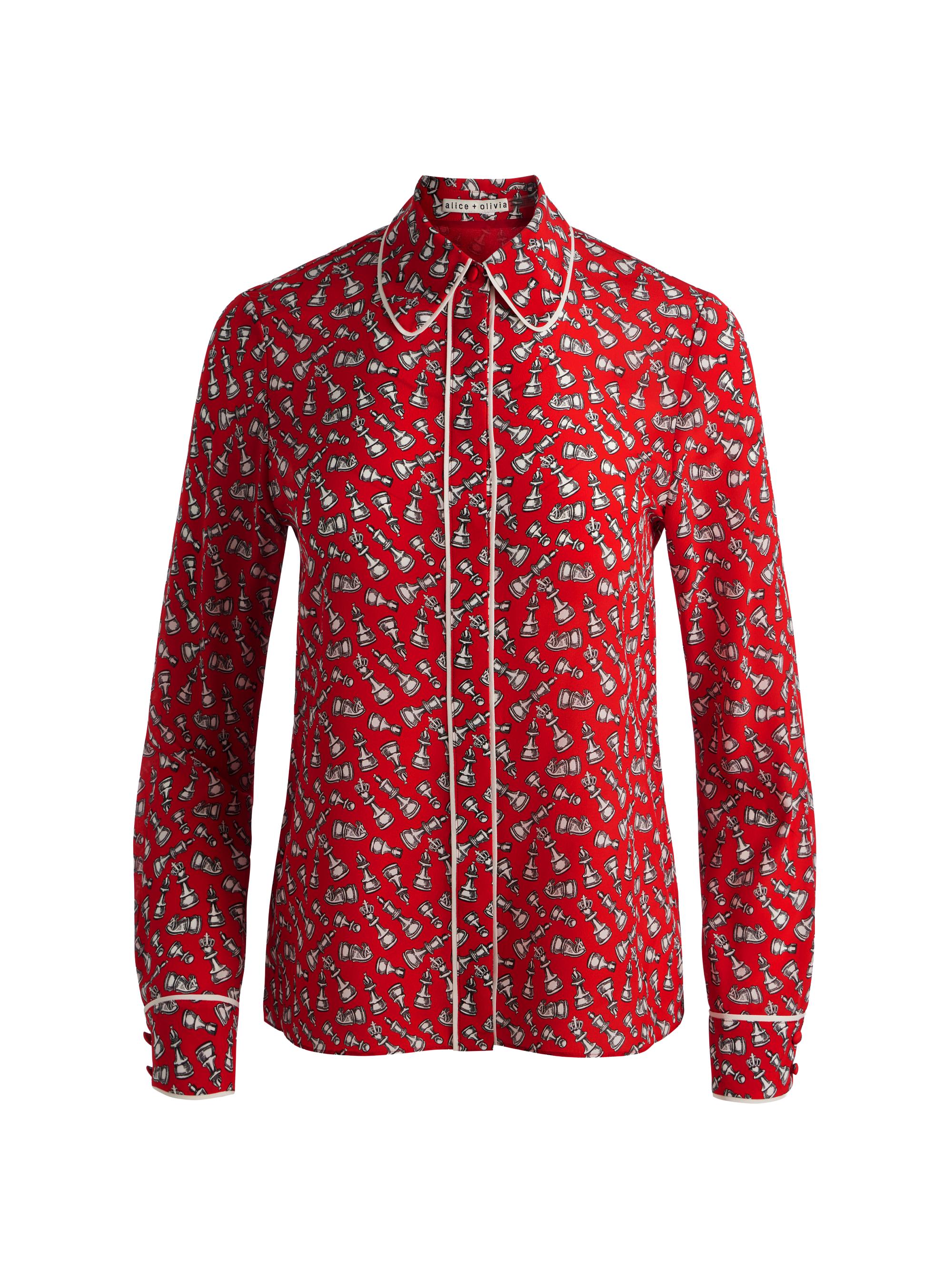 ALICE + OLIVIA Women's Willa Chess-Print Silk Shirt - Queening