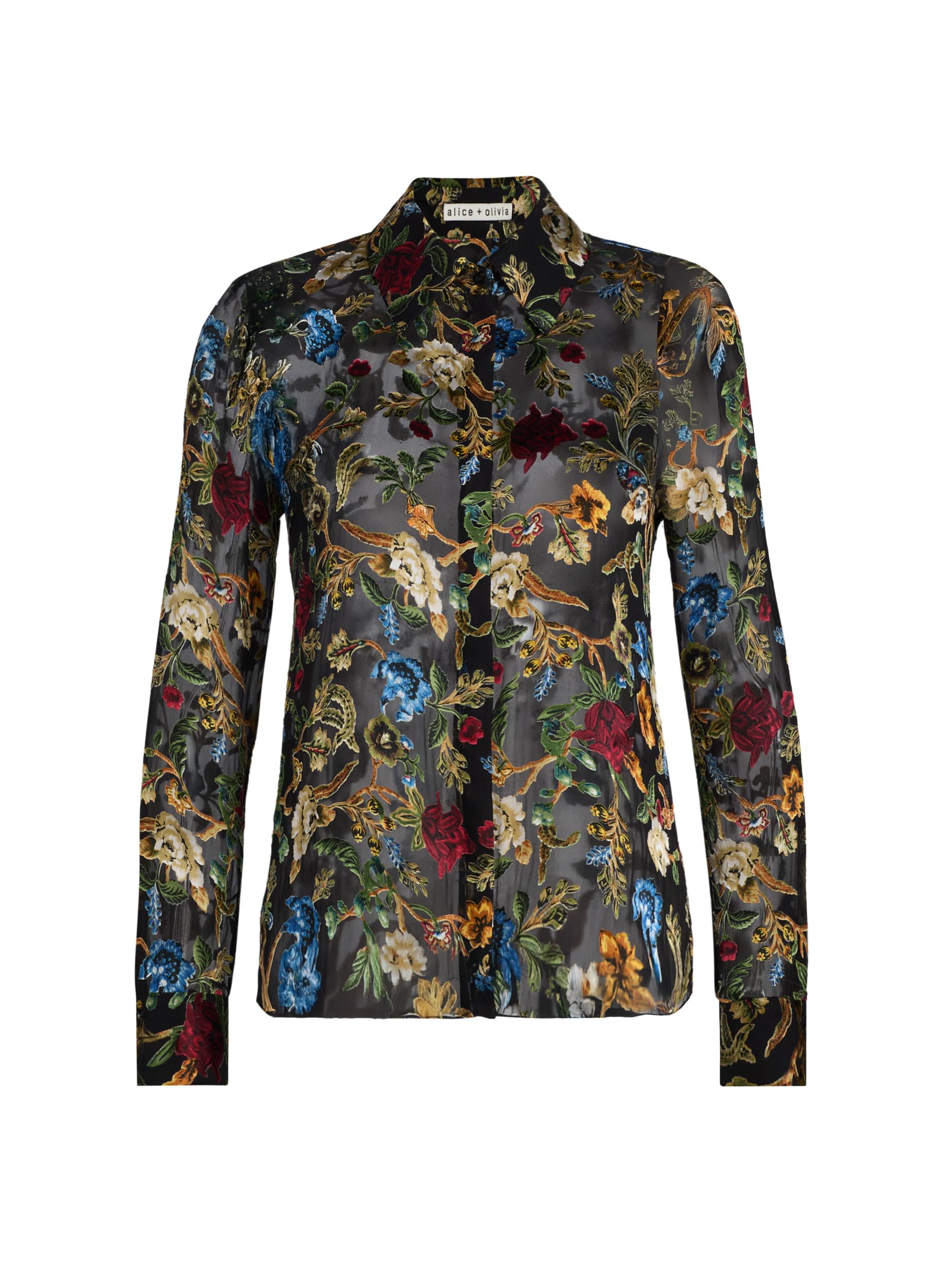 Alice + Olivia Women's Willa Floral Semi-Sheer Top - Tapestry Trails Black