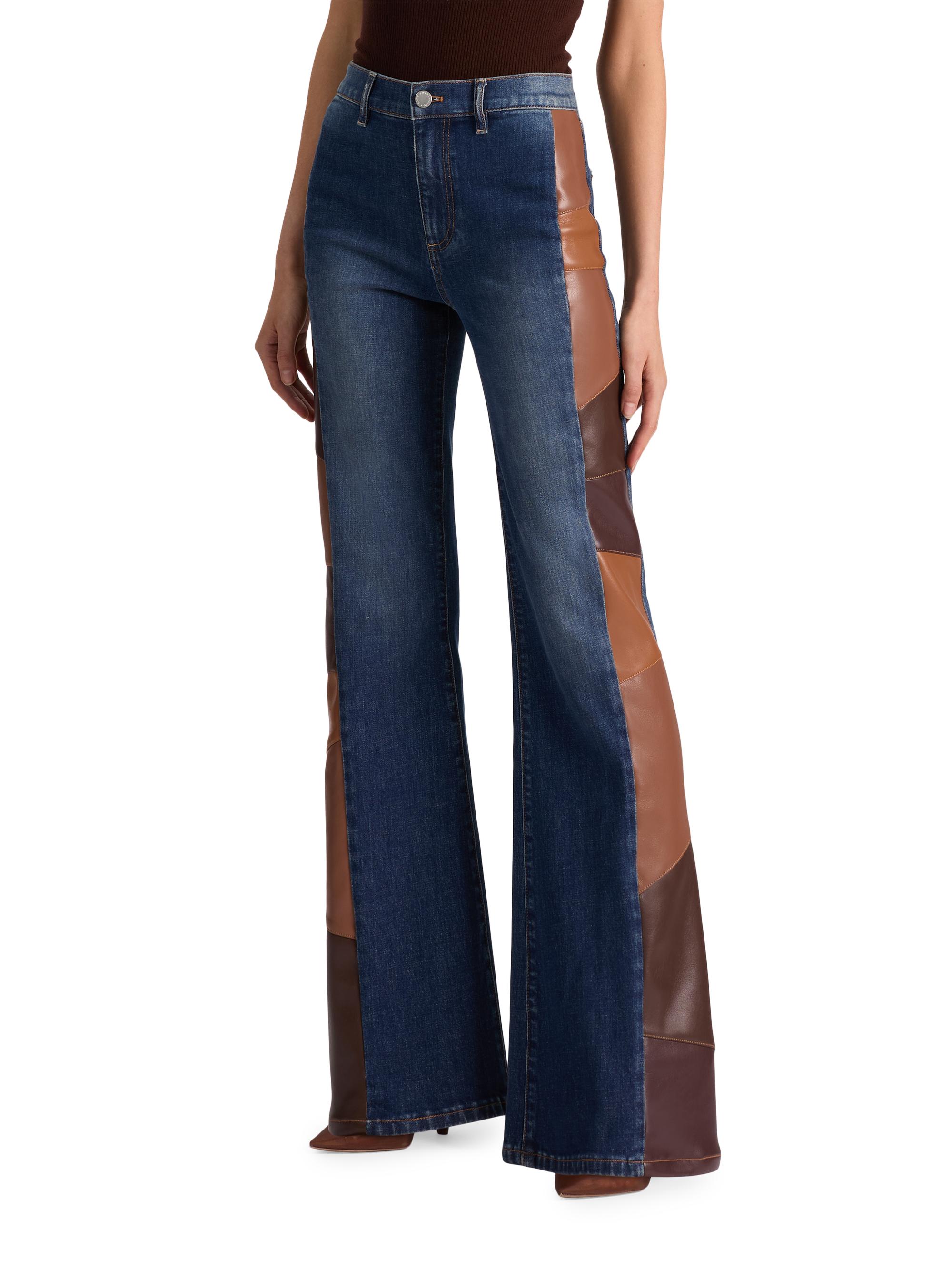 ALICE + OLIVIA Faux Leather Patchwork High-Rise Flare Jeans | Saks