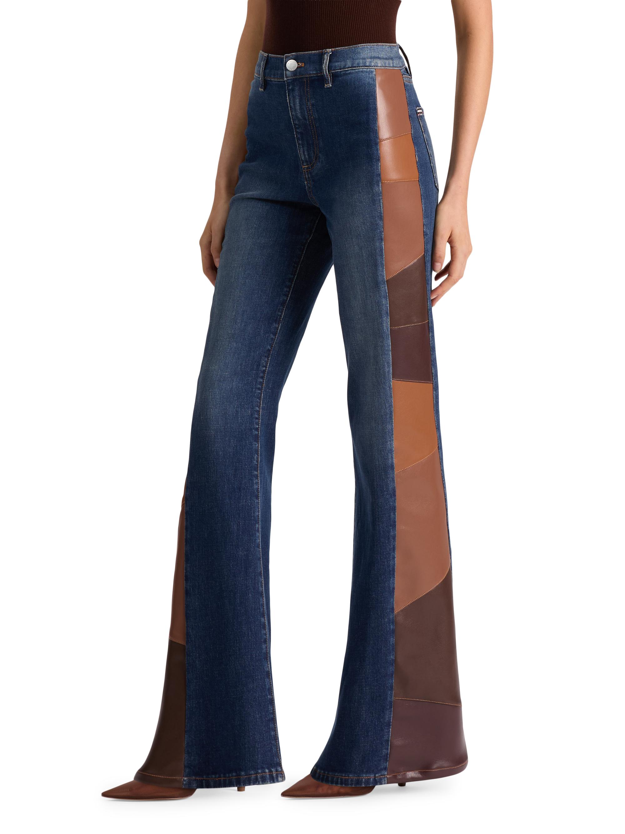 ALICE + OLIVIA Faux Leather Patchwork High-Rise Flare Jeans | Saks