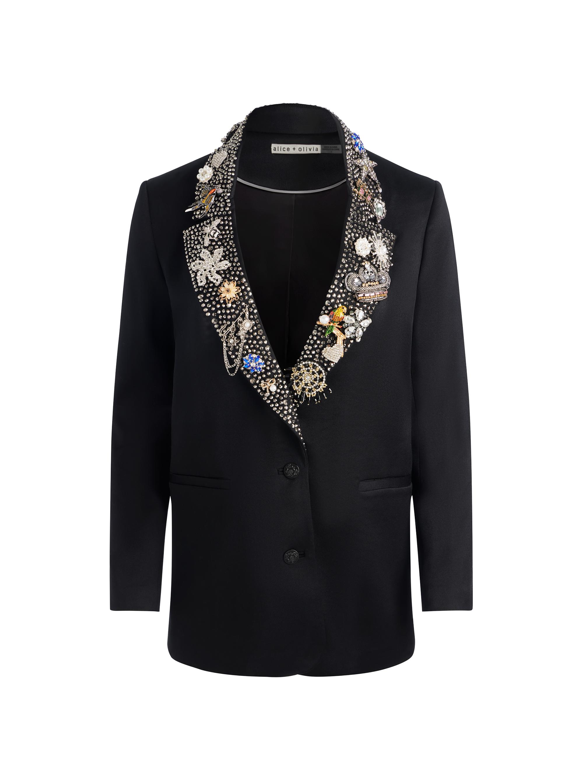 Alice + Olivia Women's Elna Crystal-Embellished Long Blazer - Black