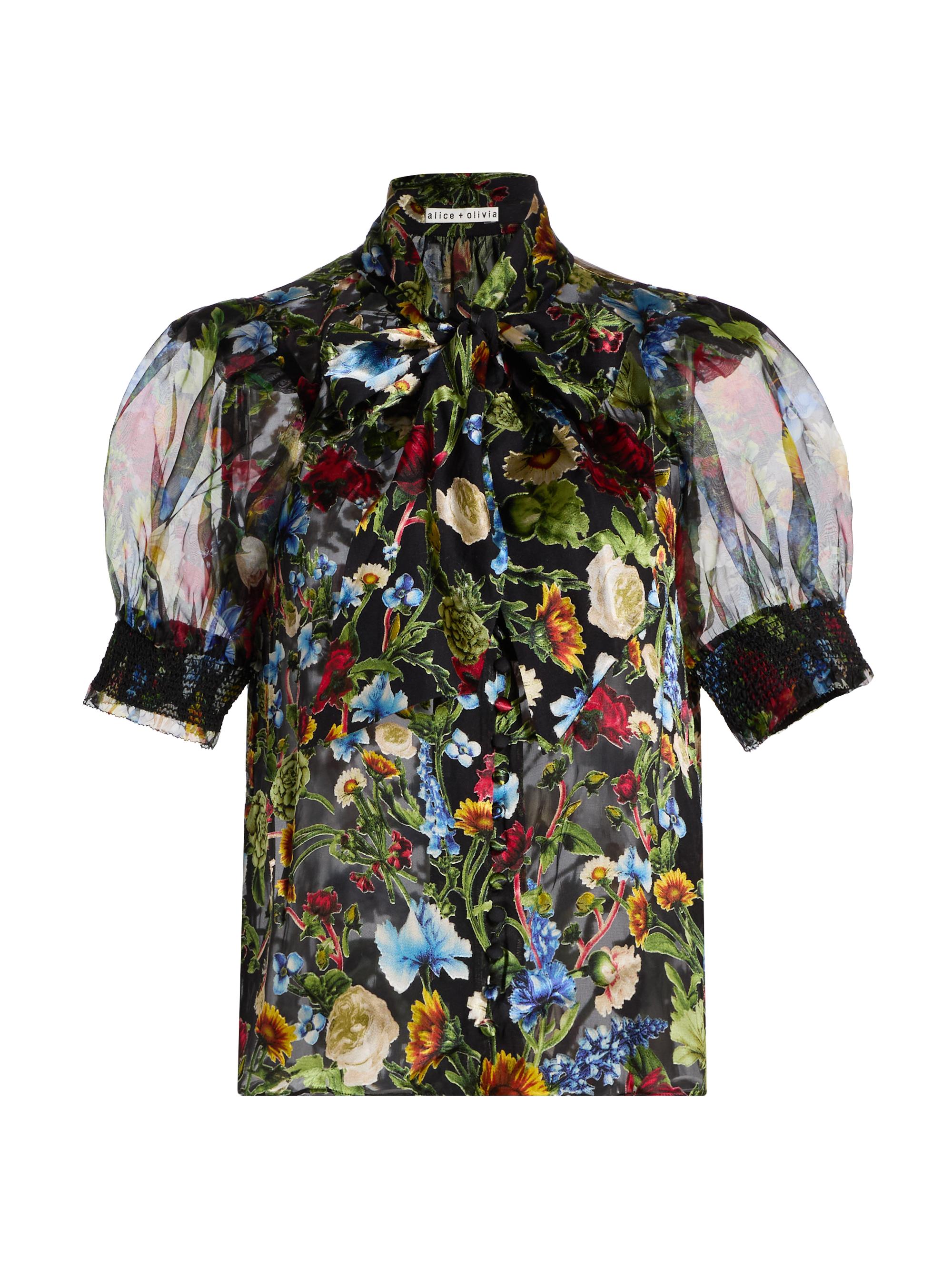 Alice + Olivia Women's Brentley Floral Tie-Neck Blouse - Social Hour Black