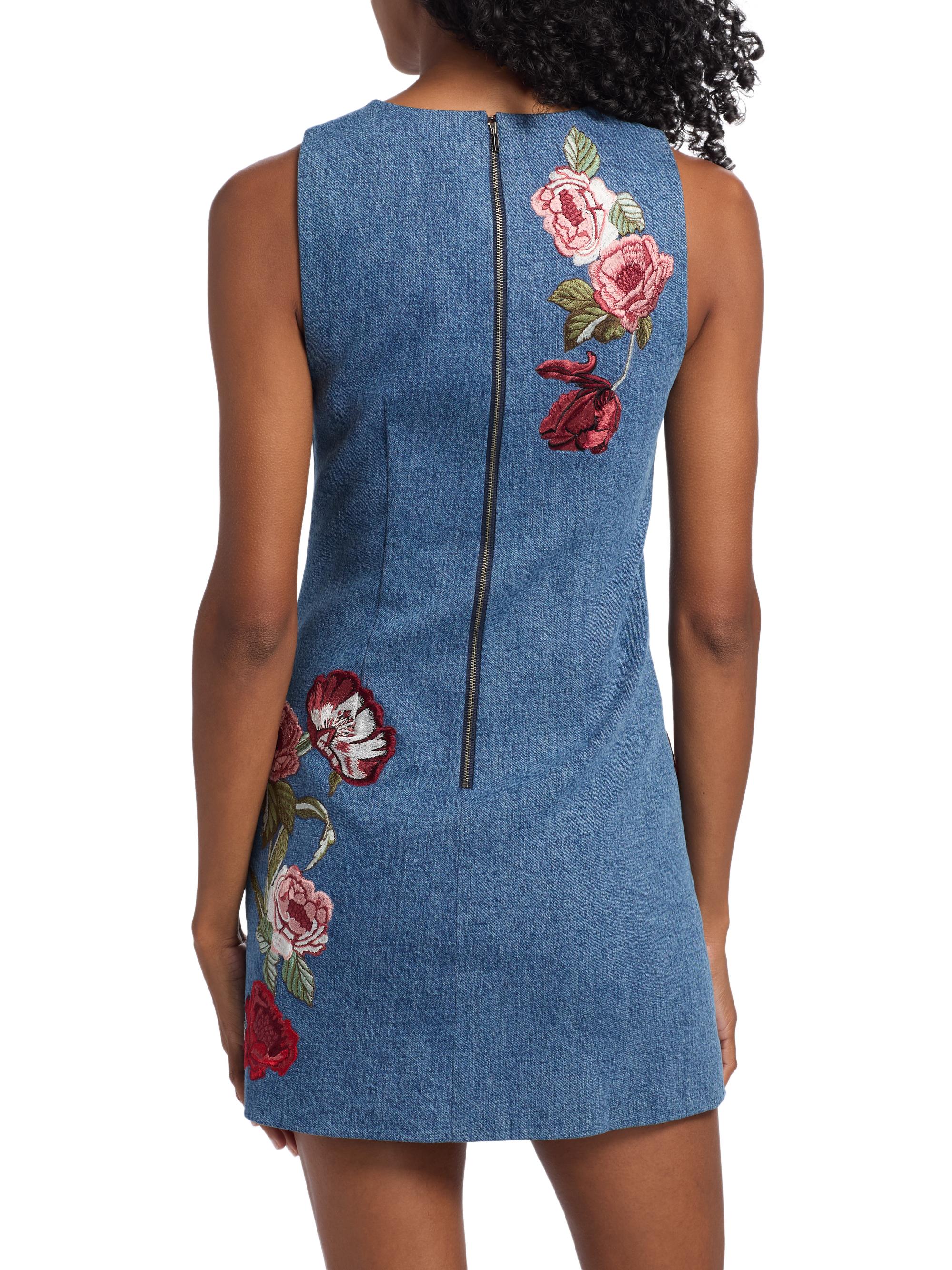 ALICE + OLIVIA Cade Denim Floral Embroidered Minidress | Saks Fifth Avenue