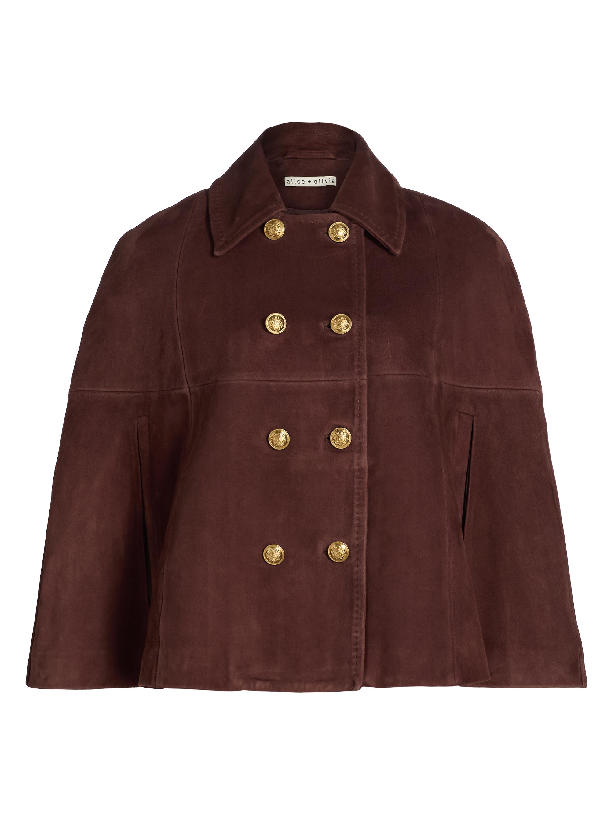 Alice + Olivia Women's Reynalda Suede Double-Breasted Mini Cape - Dark Chocolate