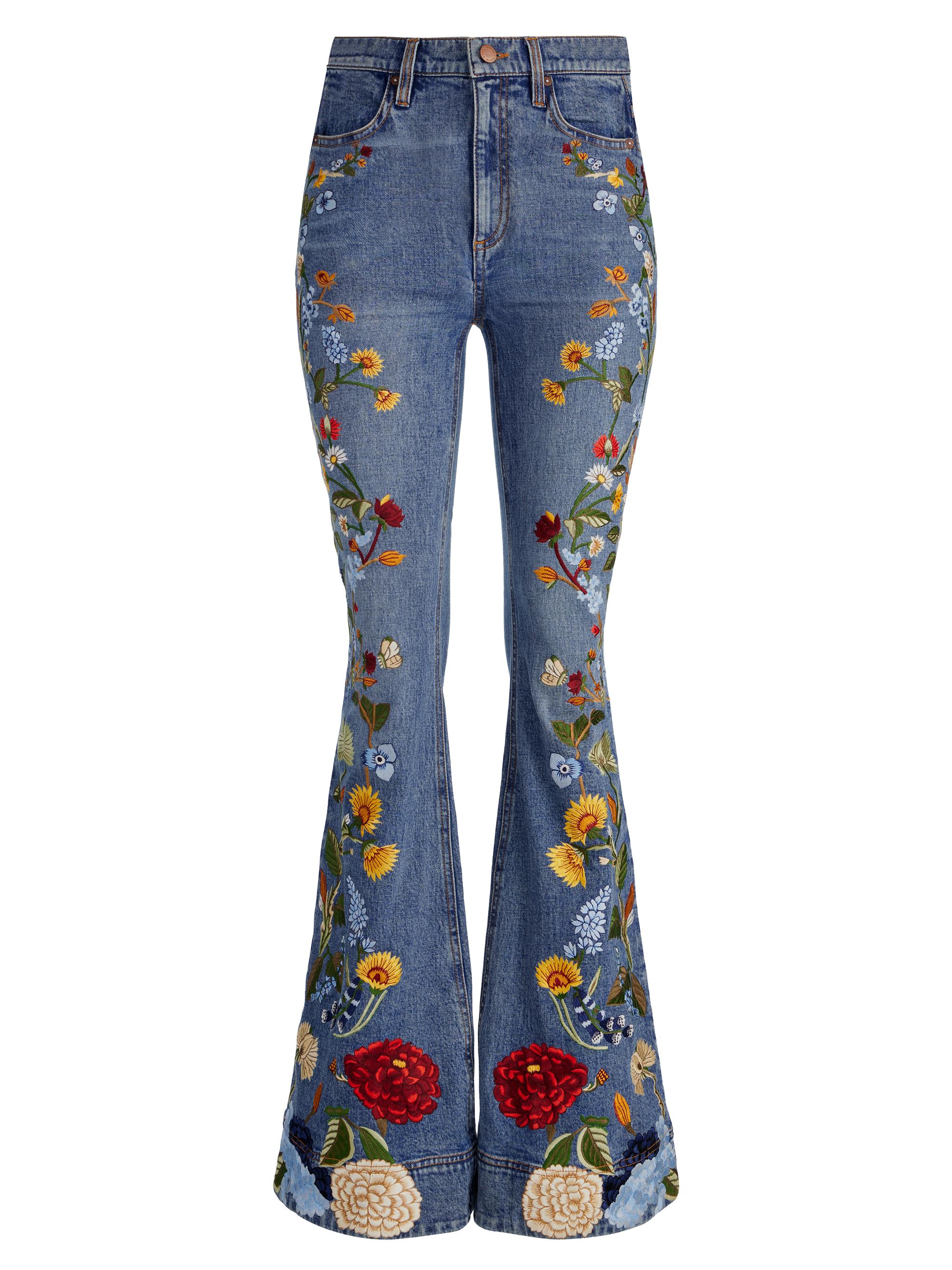Beautiful Floral-Embroidered High-Rise Bell Jeans