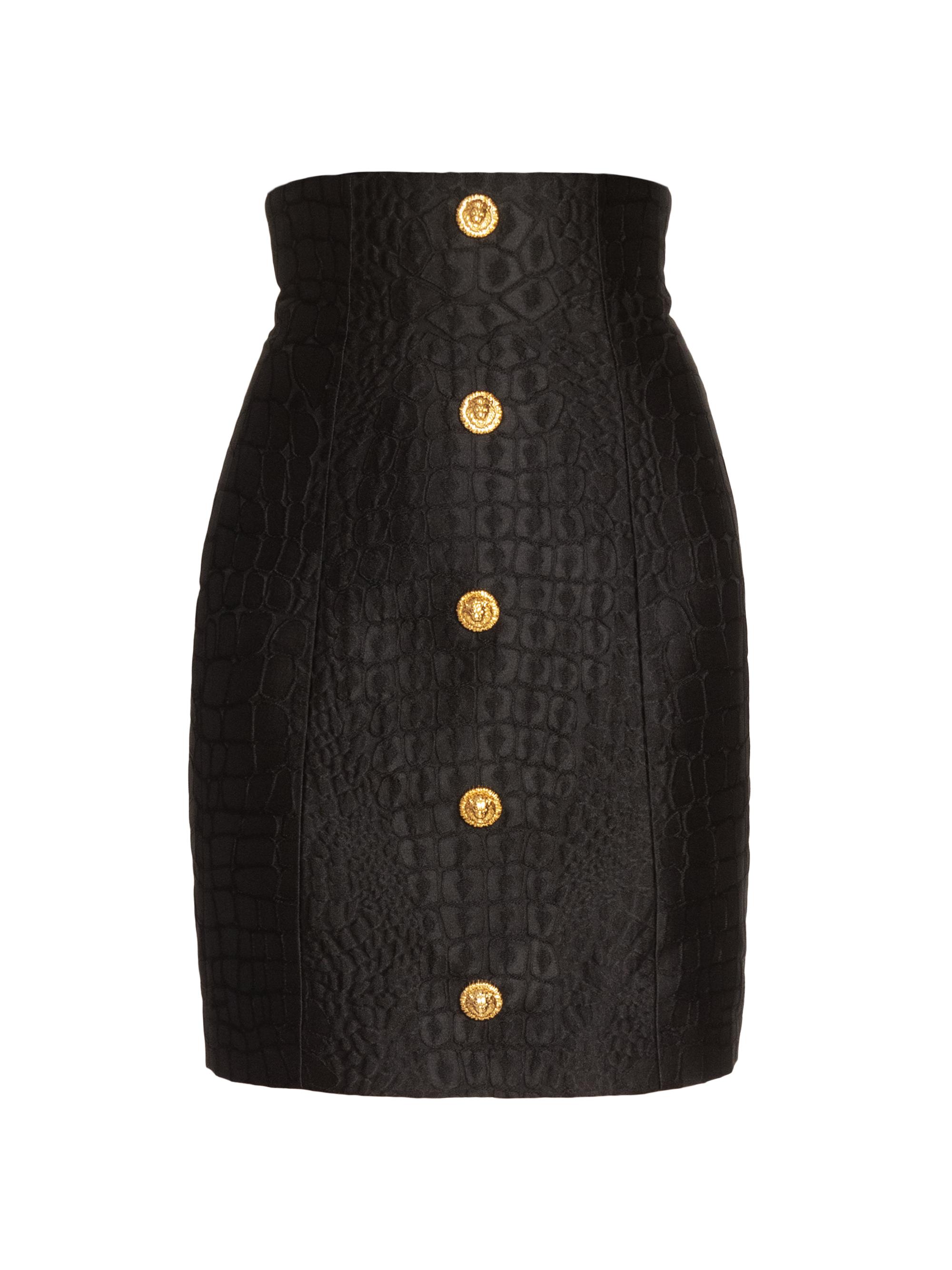 Balmain Women's Croc-Embossed Jacquard High-Rise Miniskirt - Noir