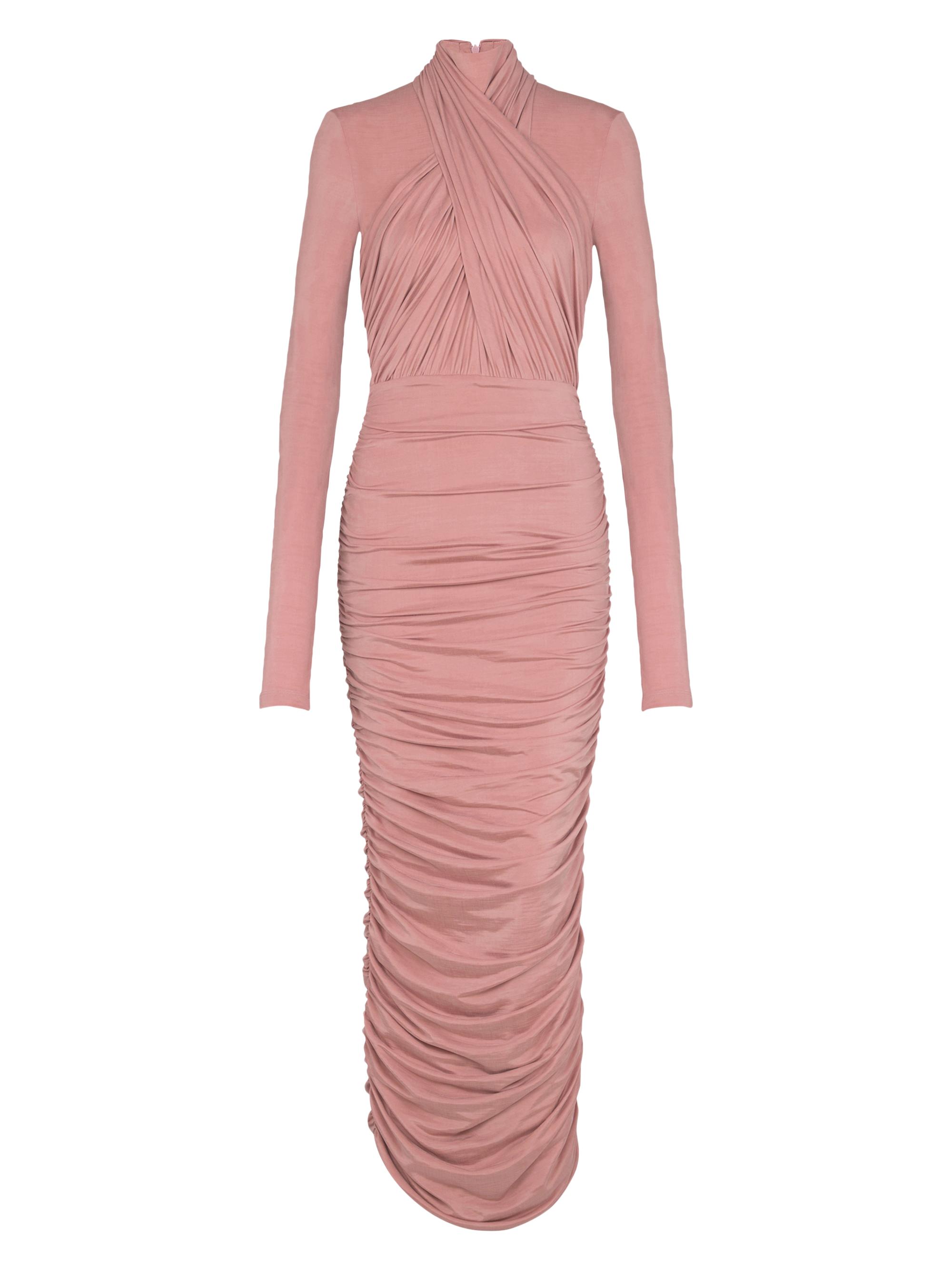 Balmain Women's Ruched Jersey Midi-Dress - Rose Natural