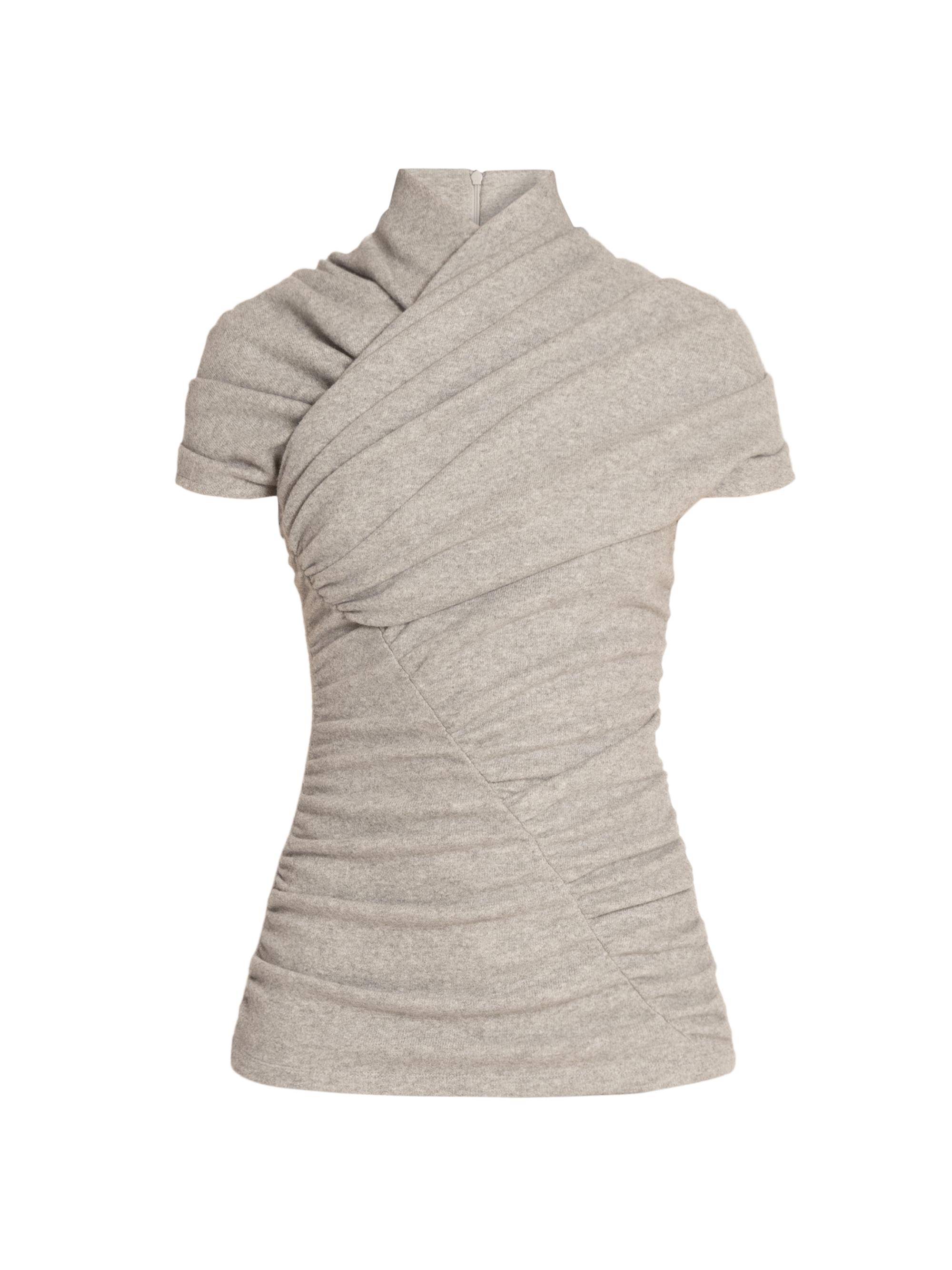 Virgin Wool-Cotton Blend Draped Top