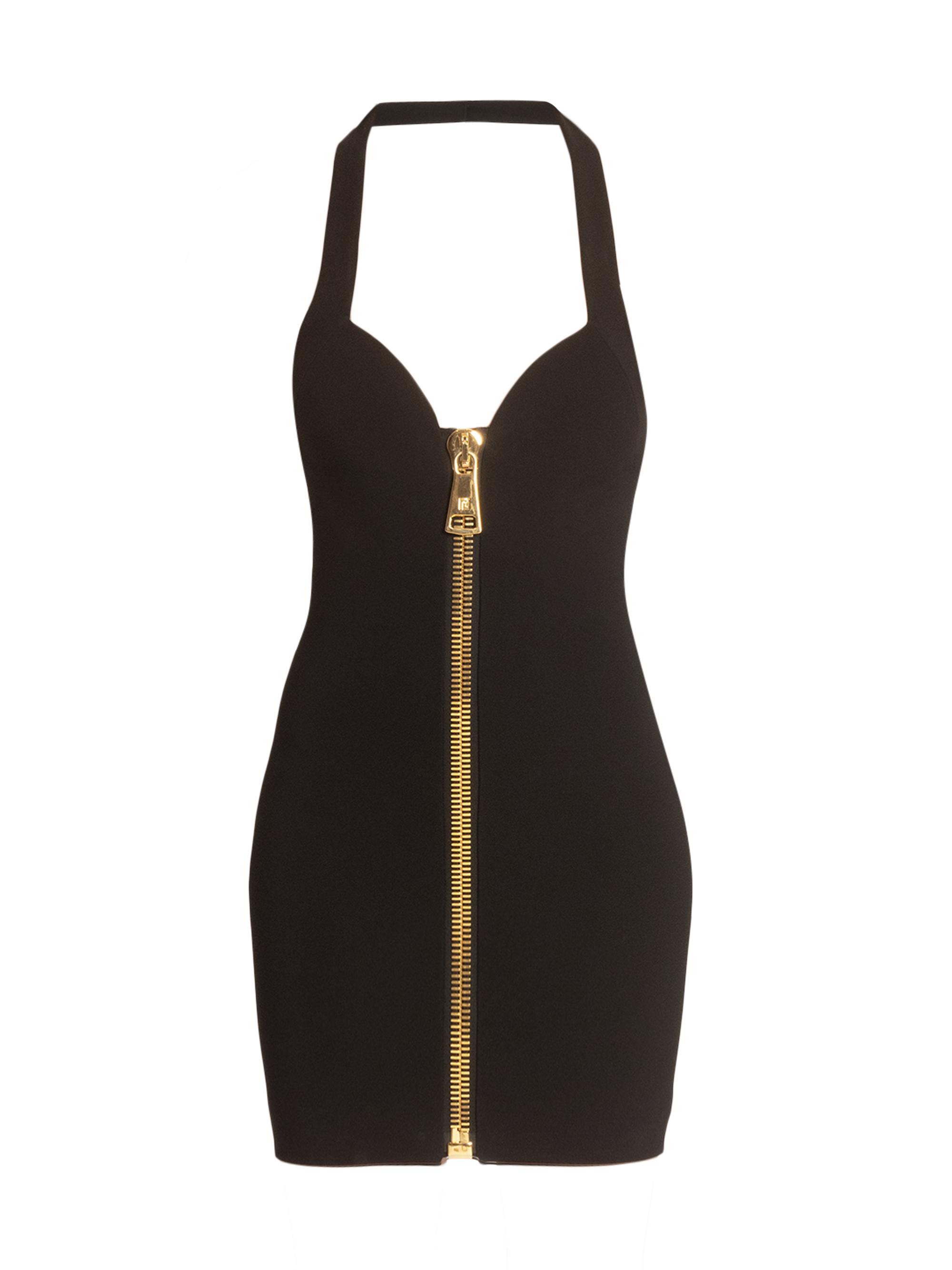 Balmain Women's Zip-Front Jersey Halterneck Minidress - Noir