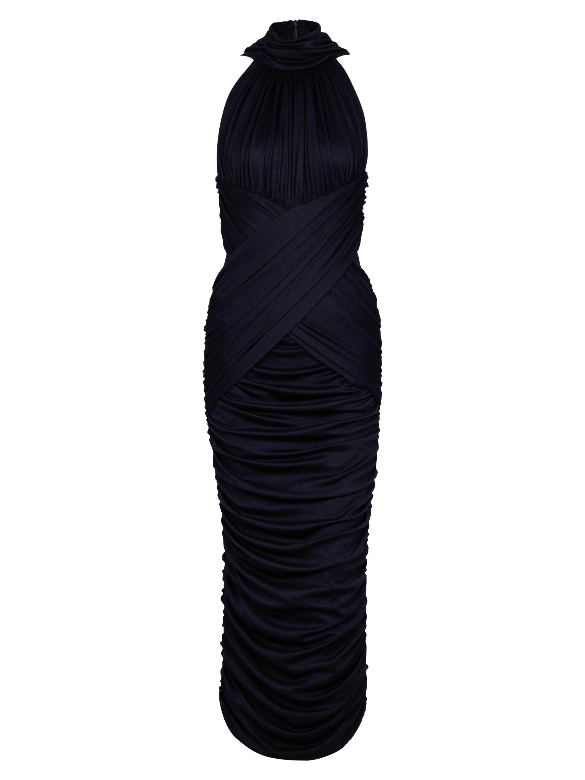 Balmain Women's Ruched Wool Midi-Dress - Bleu