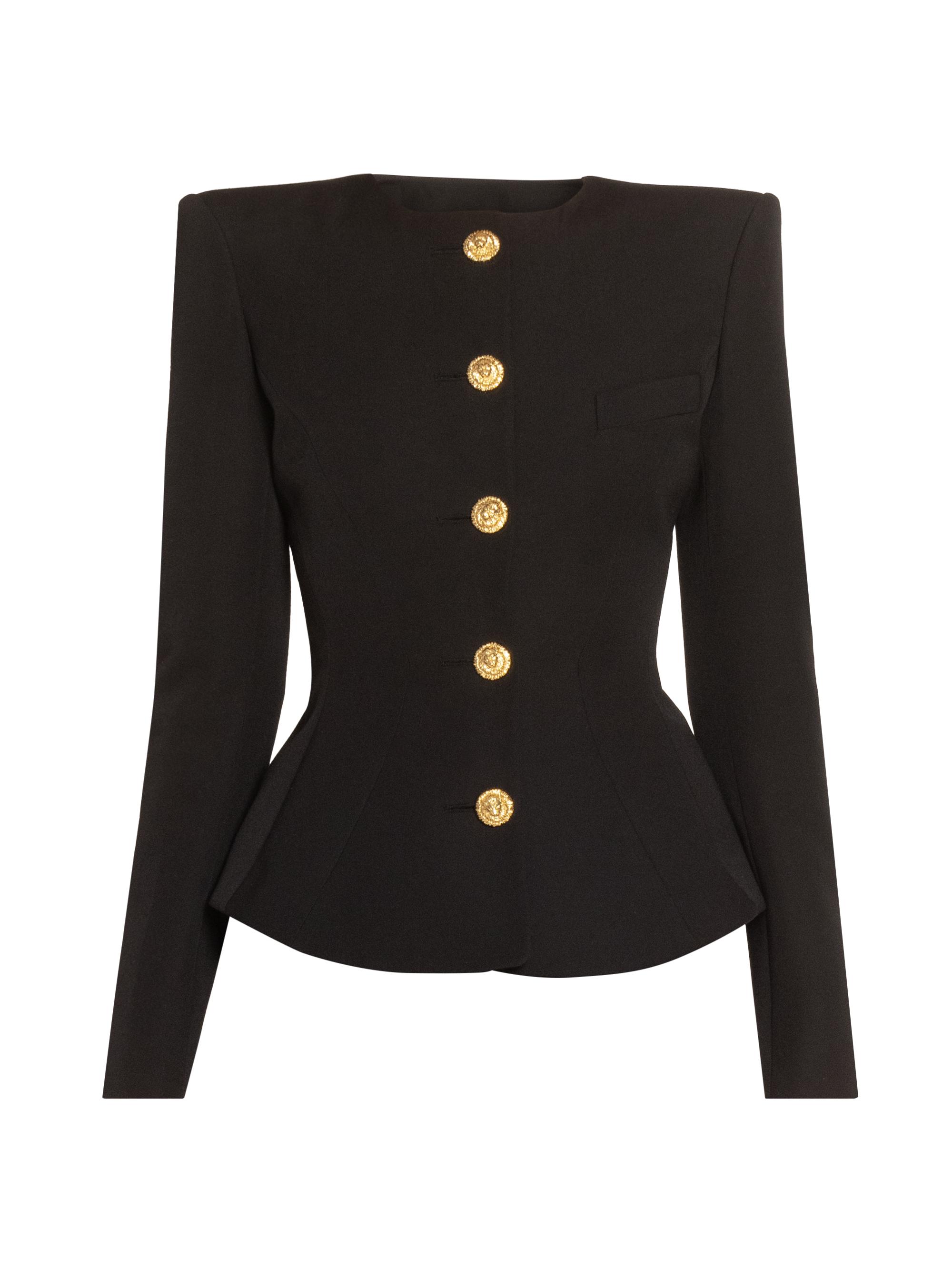 Balmain Women's Grain de Poudre Buttoned Wool Basque Jacket - Noir