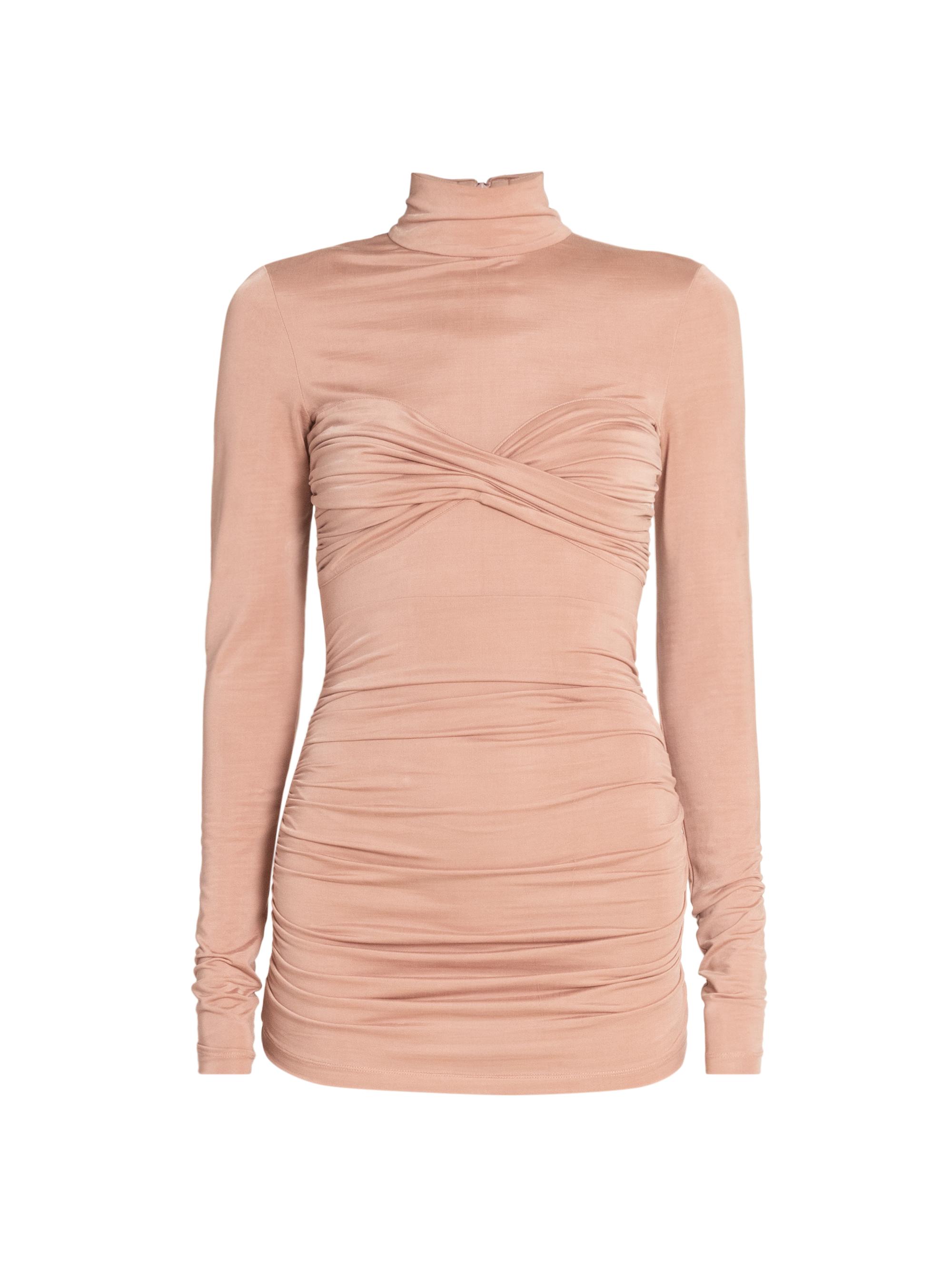 Balmain Women's Ruched Long-Sleeve Stretch-Jersey Top - Rose Natural
