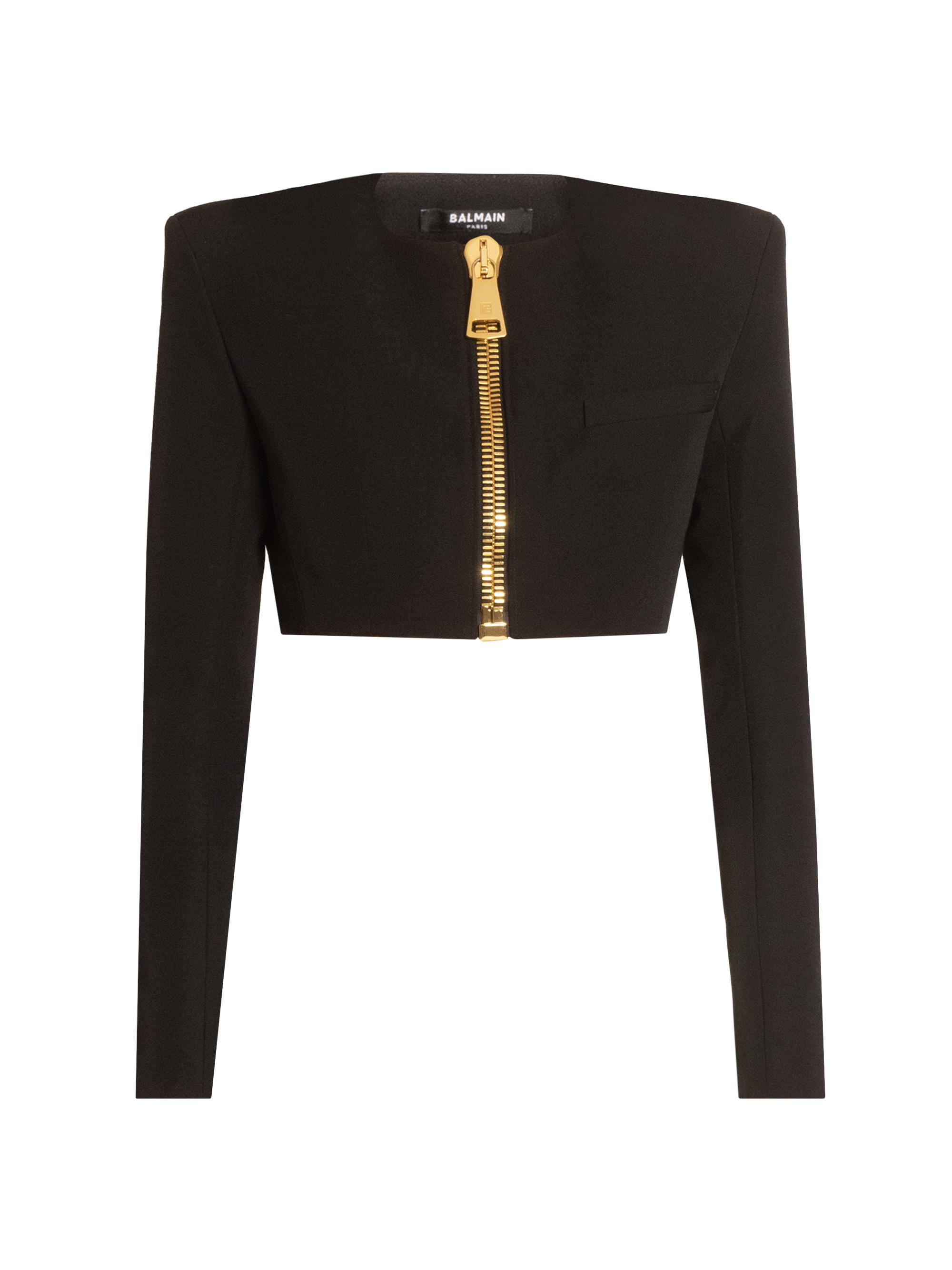 Balmain Women's Grain De Poudre Wool Crop Jacket - Noir