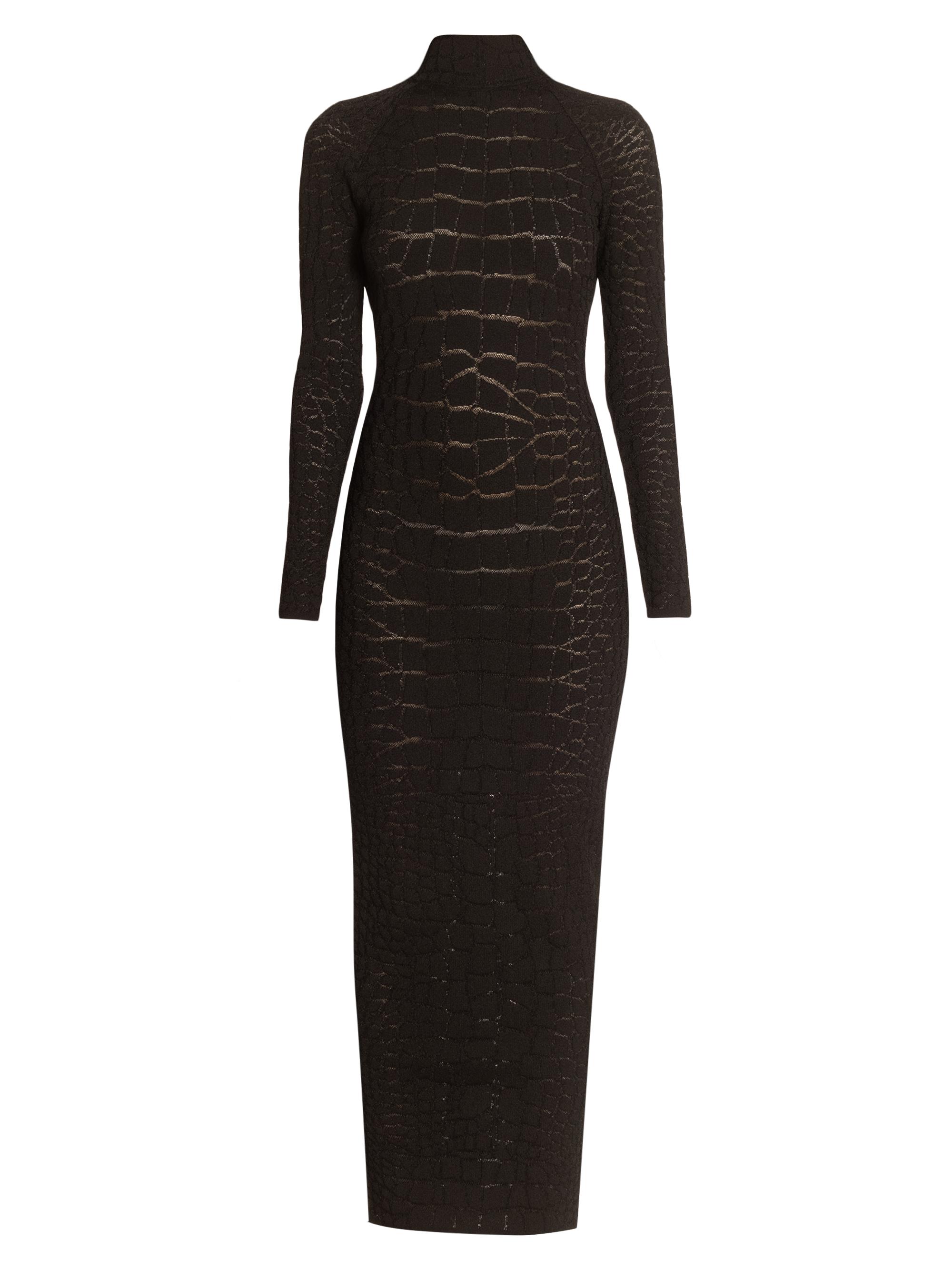 Balmain Women's Croc-Effect Knit Open-Back Maxi Dress - Noir