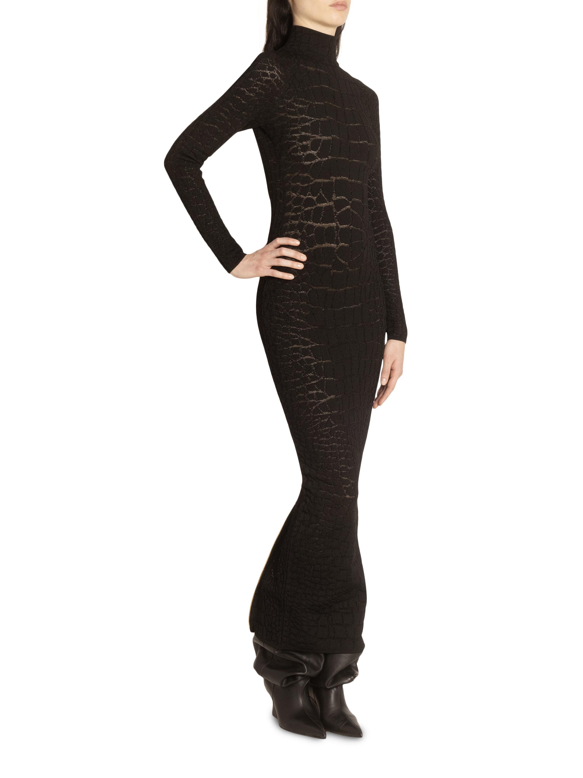 Balmain Women's Croc-Effect Knit Open-Back Maxi Dress - Noir - Size 4
