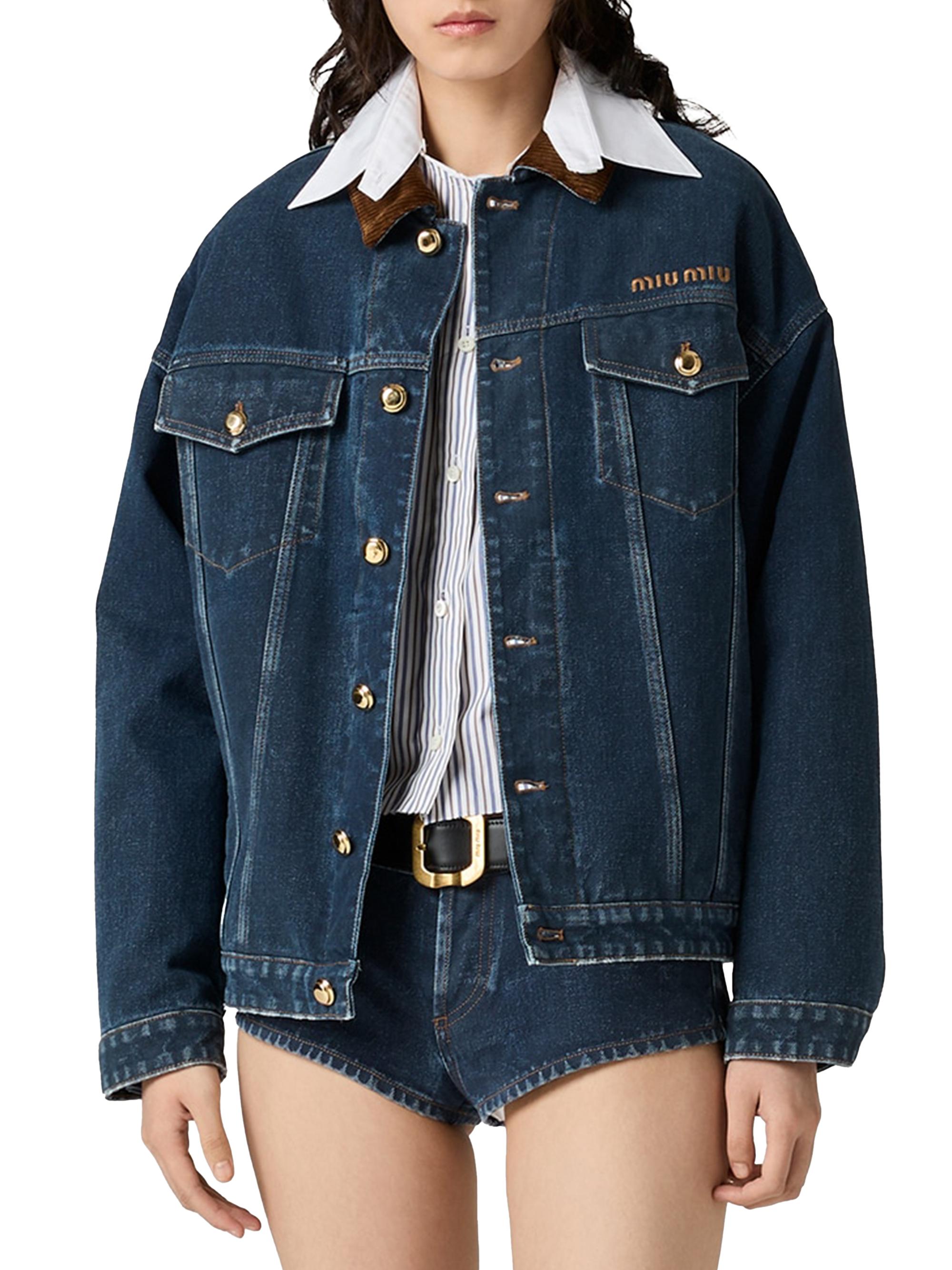 Miu Miu Flocked Denim and Velvet Blouson Jacket | Saks Fifth Avenue