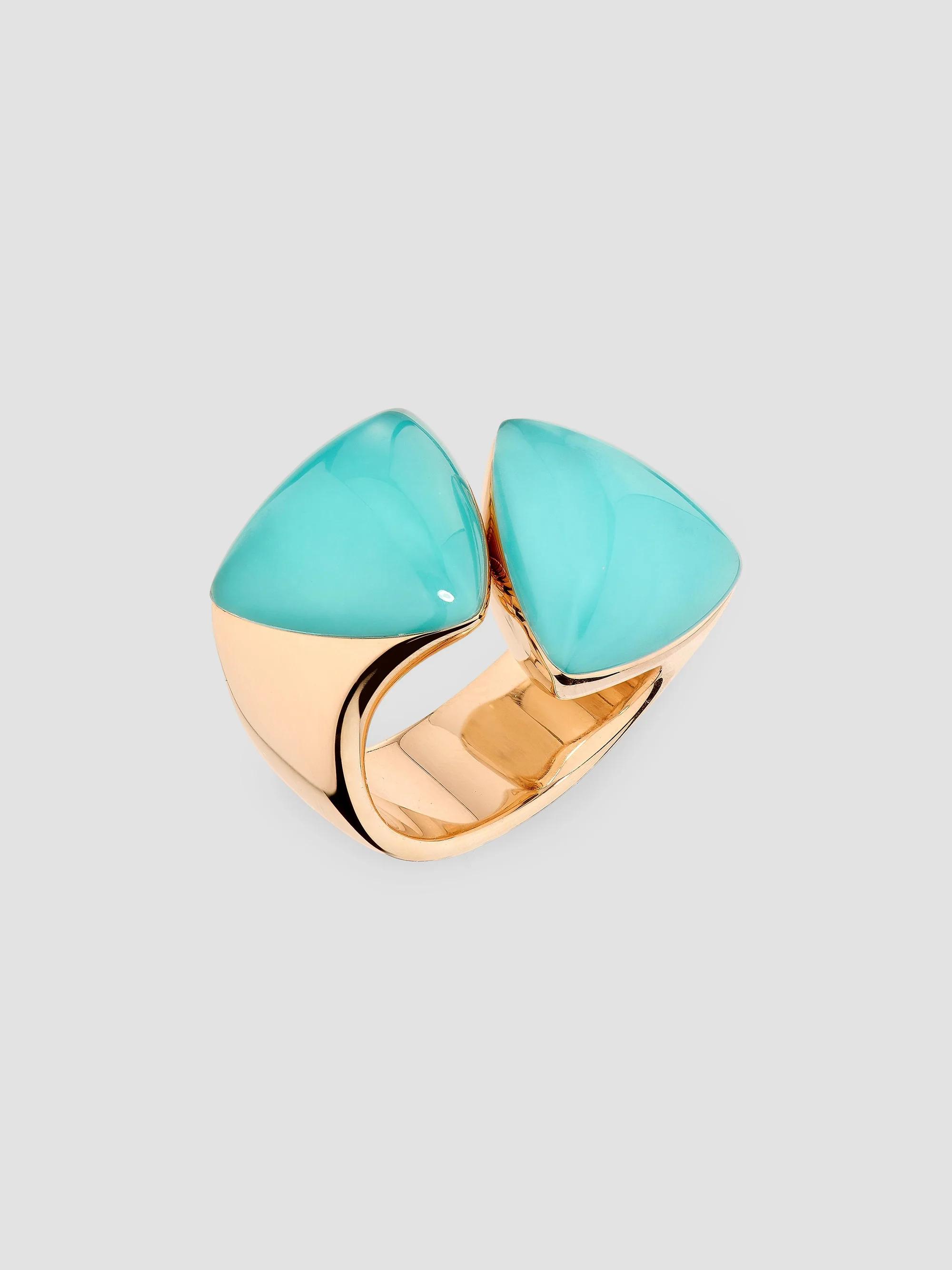 Vhernier Women's Freccia 18K Rose Gold, Turquoise & Rock Crystal Ring - Turquoise - Size 7.5