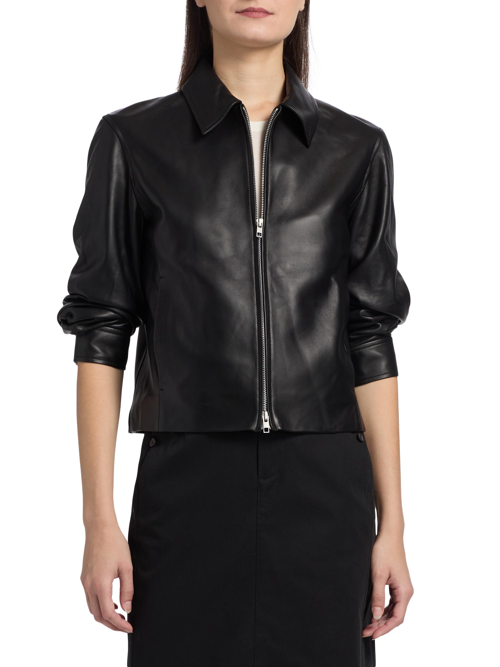 Vince Leather Zip-Front Crop Jacket | Saks Fifth Avenue