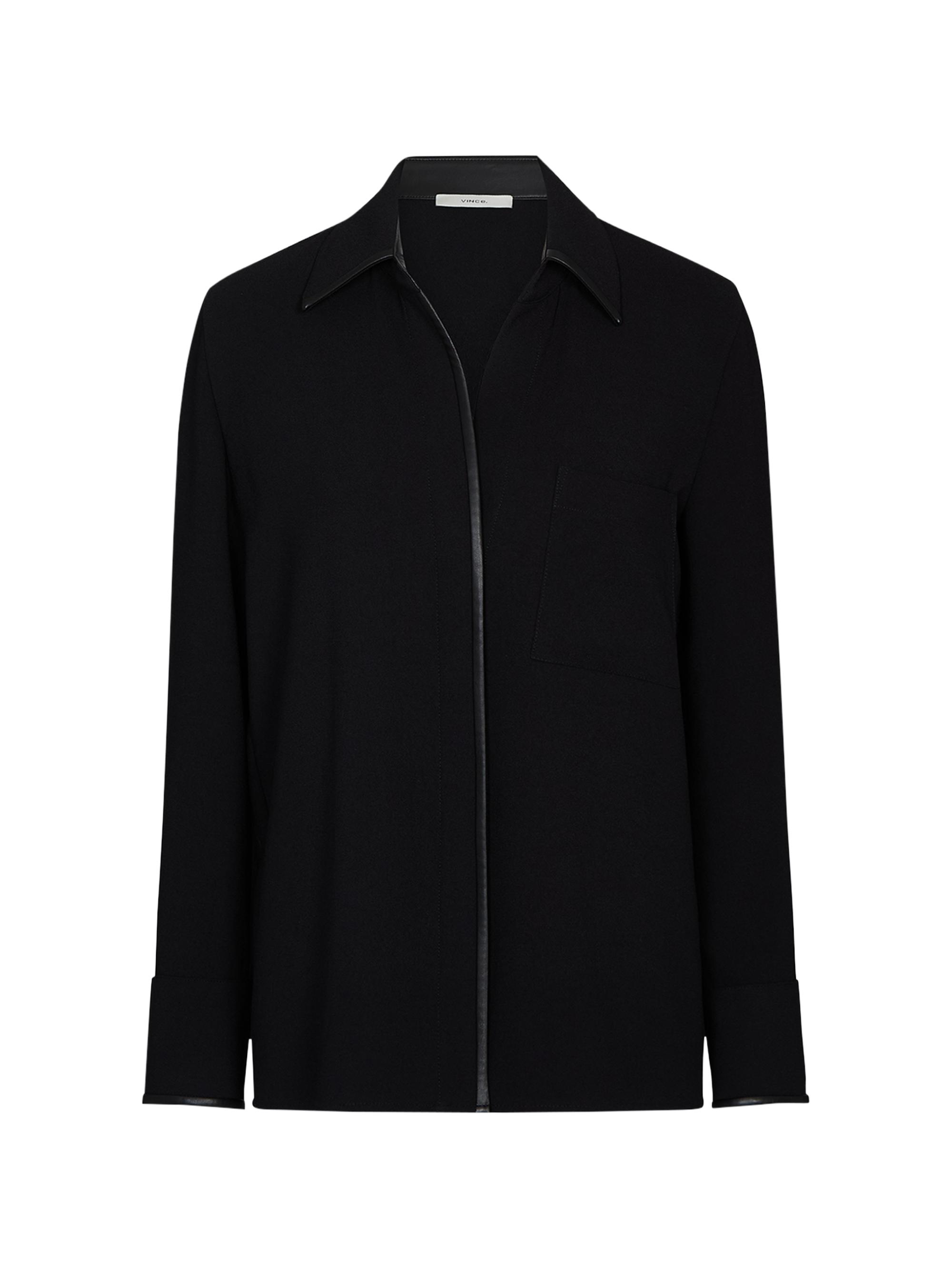 Vince Women's Faux Leather-TrimCrepeBlouse - Black