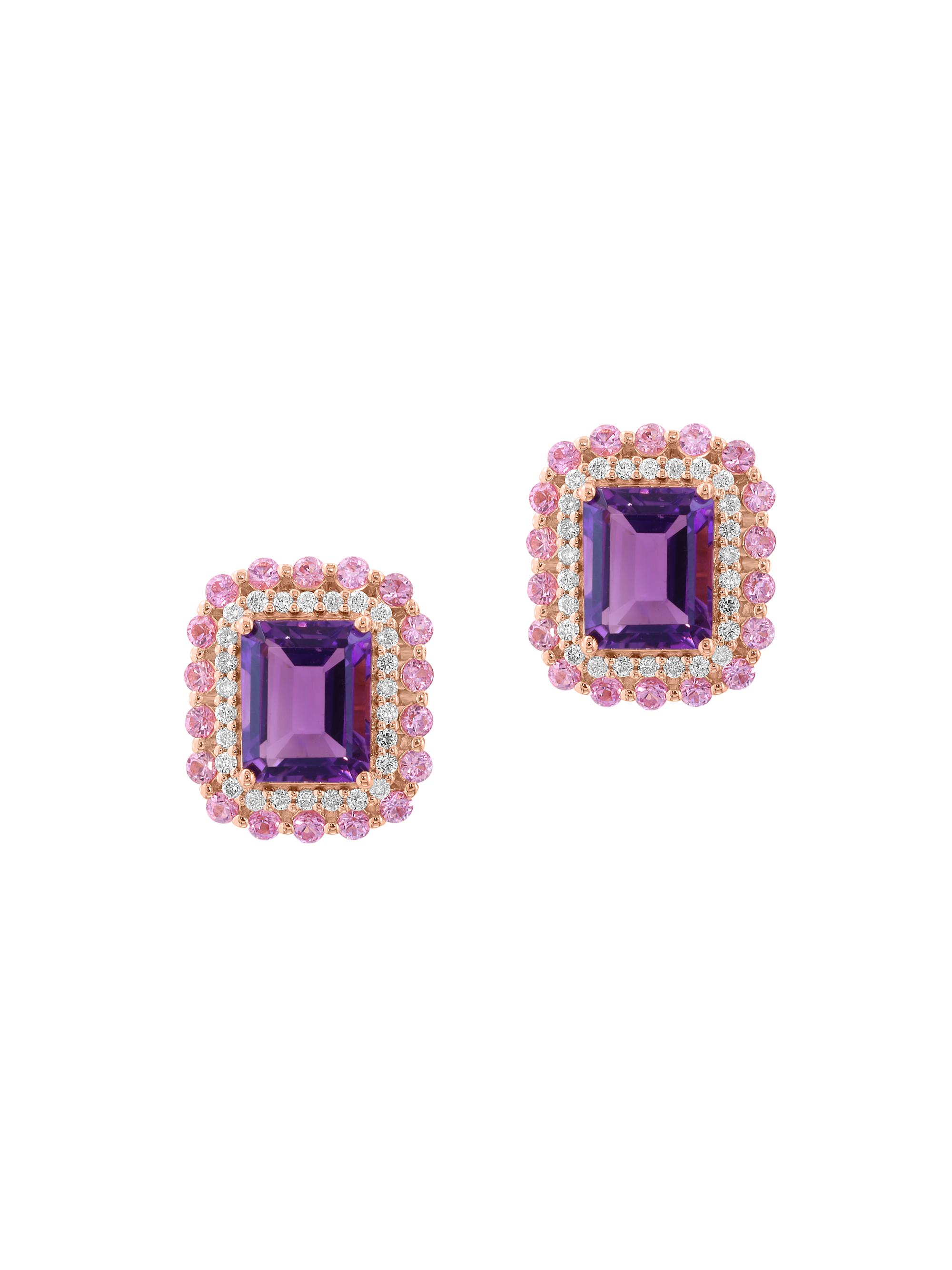 Saks Fifth Avenue Collection Women's 14K Rose Gold Amethyst, 0.38 TCW Diamond & Sapphire Halo Stud Earrings - Rose Gold